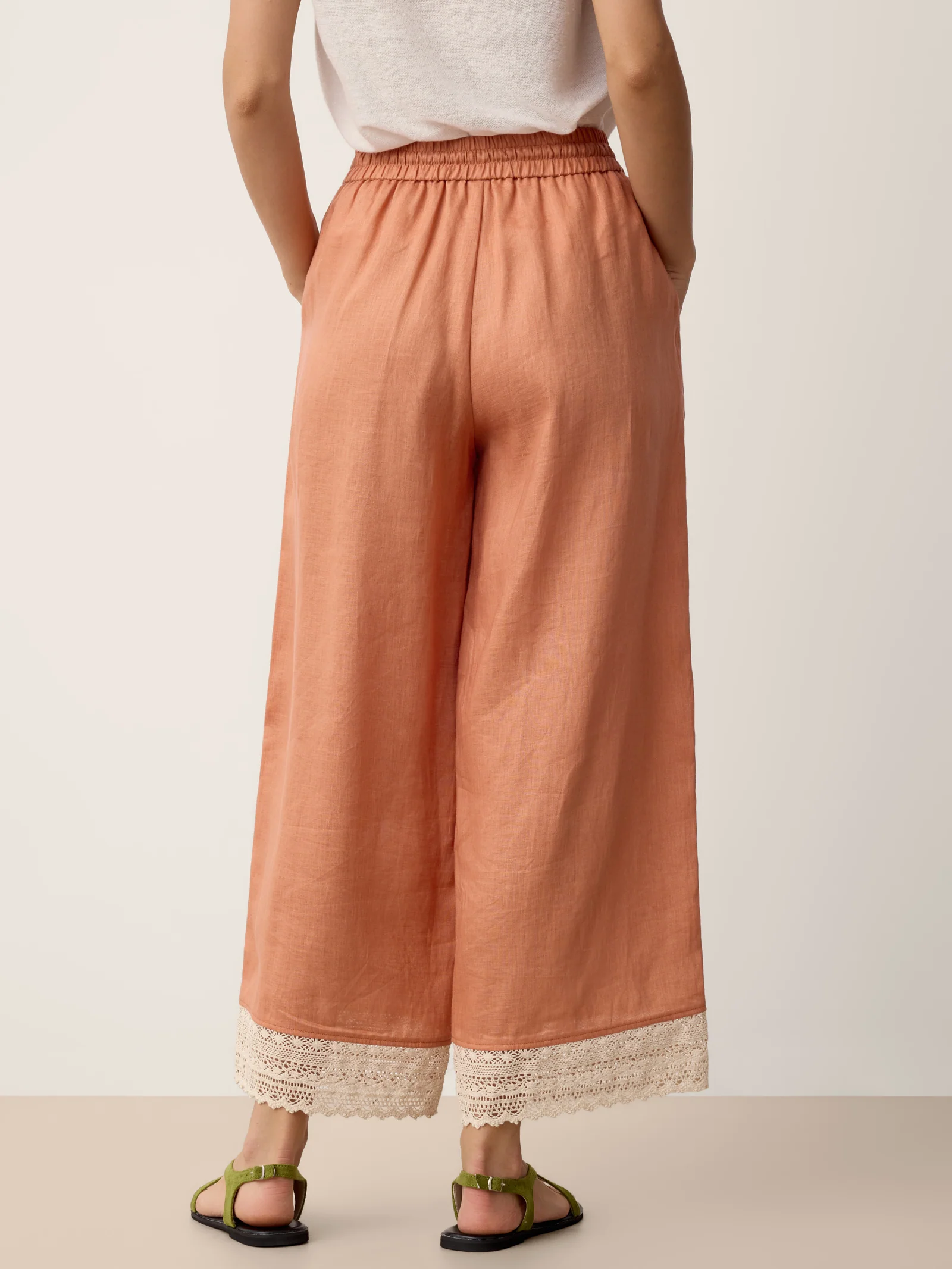 100% Linen Lace-Hem Wide-Leg Pants DARBY - Image 6