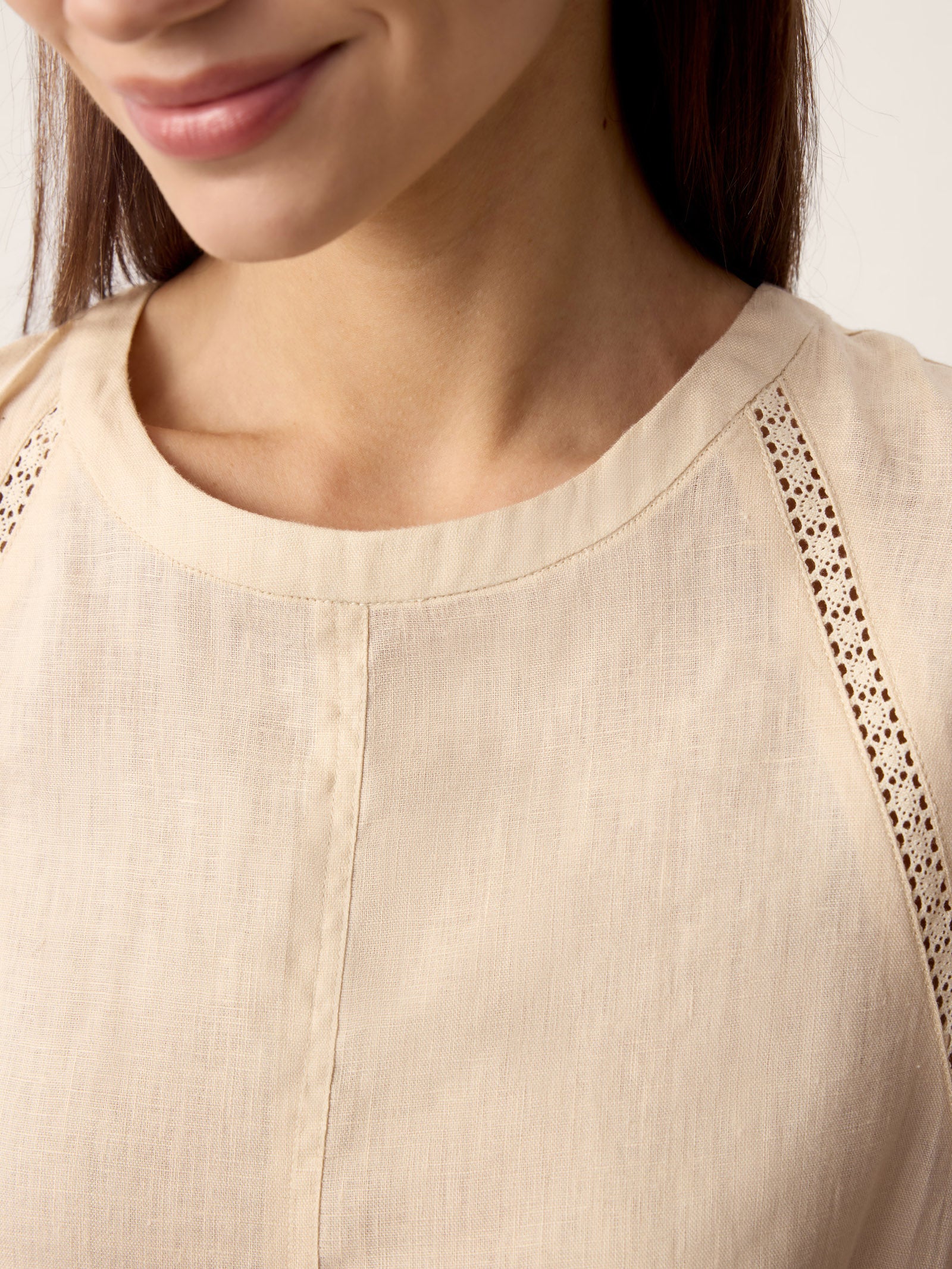 100% Linen Lace-Inset Bubble-Hem Midi Dress LORITA - Image 4