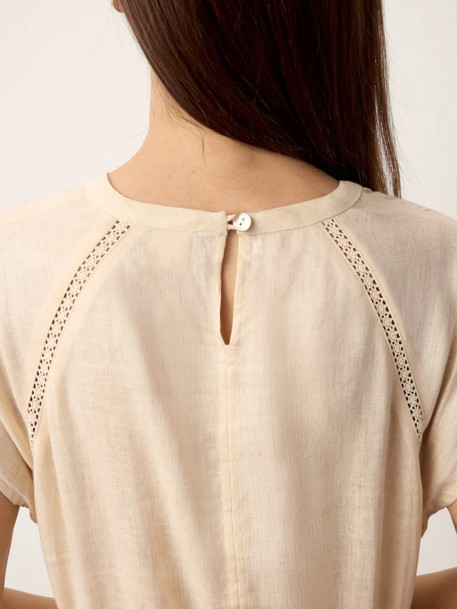 100% Linen Lace-Inset Bubble-Hem Midi Dress LORITA - Image 6