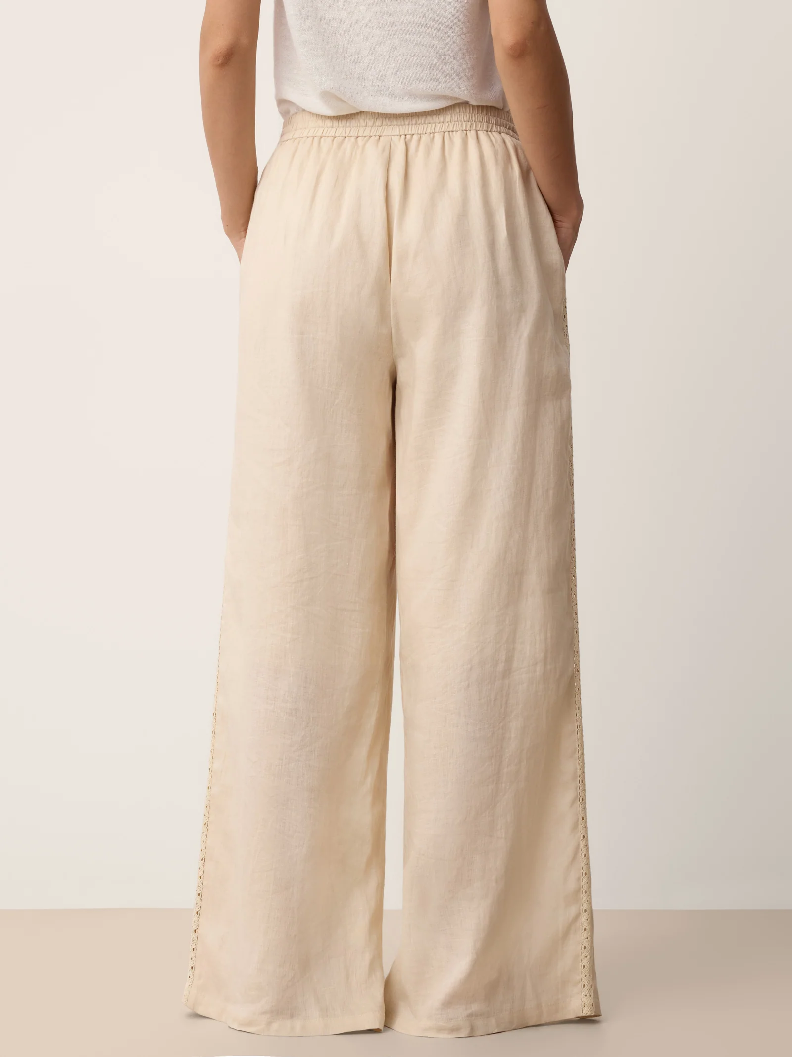 100% Linen Lace-Panel Split-Hem Pants BRONTE - Image 6