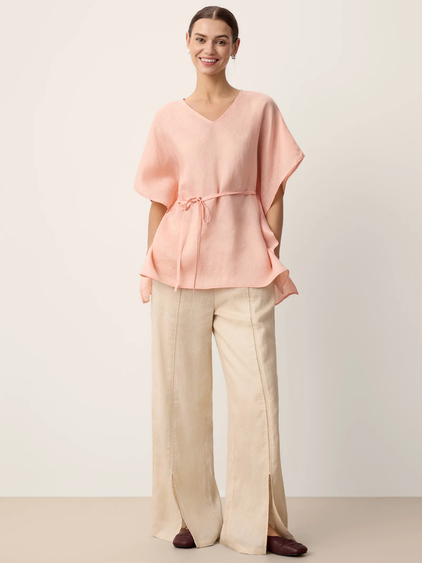 100% Linen Lace-Panel Split-Hem Pants BRONTE - Image 8