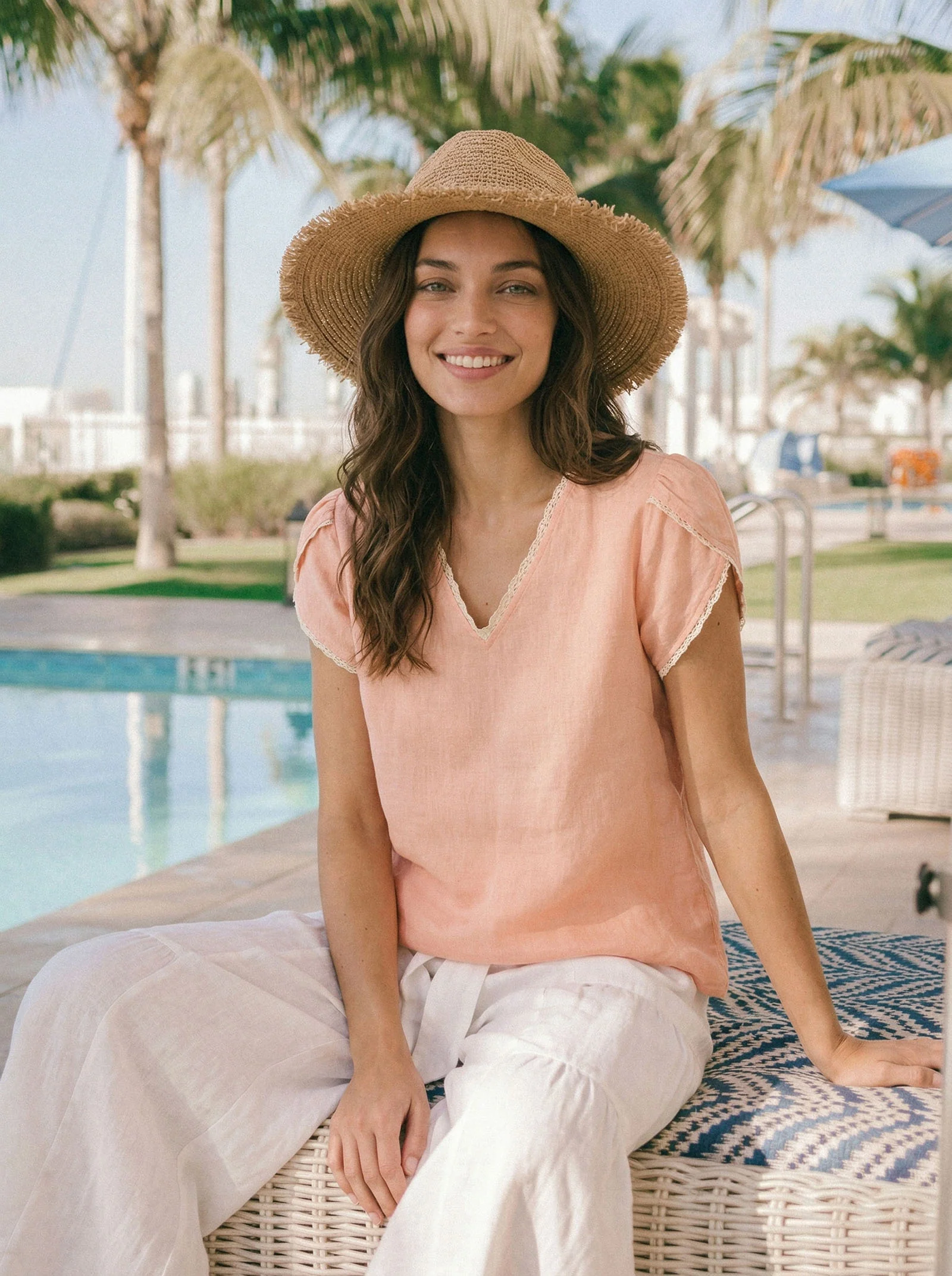 100% Linen Lace-Trim Puff-Sleeve Top NIA - Image 2