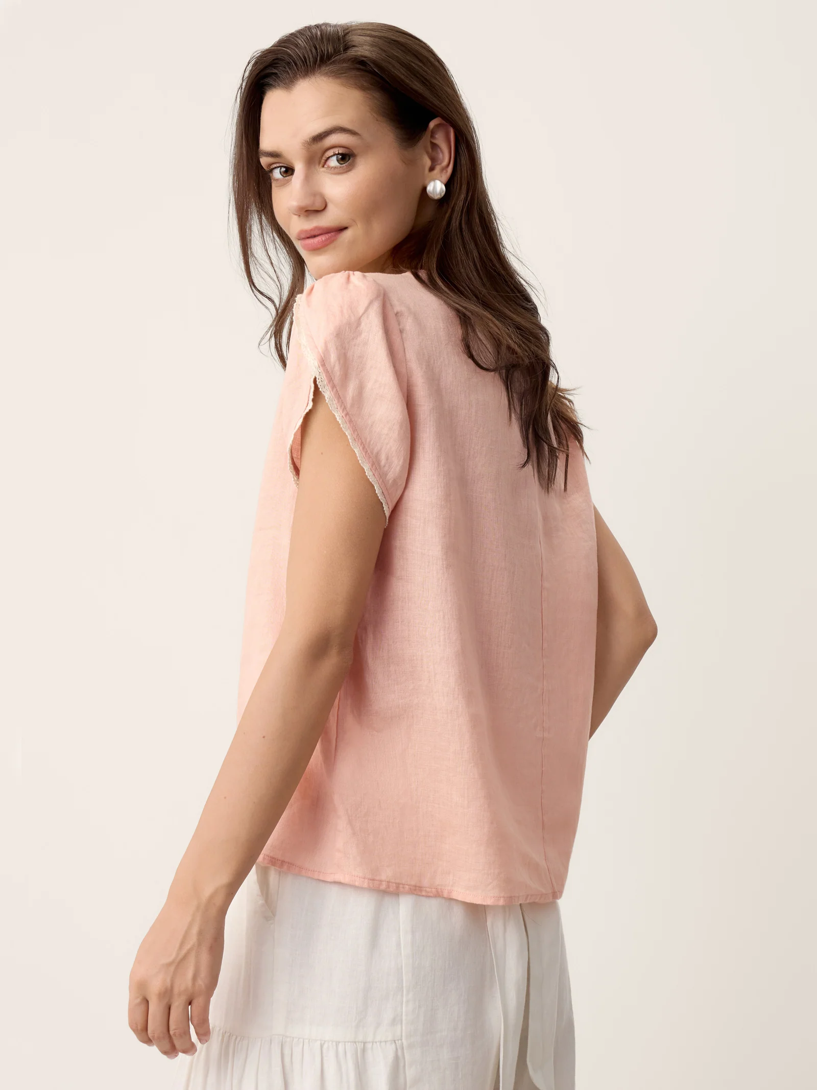 100% Linen Lace-Trim Puff-Sleeve Top NIA - Image 6