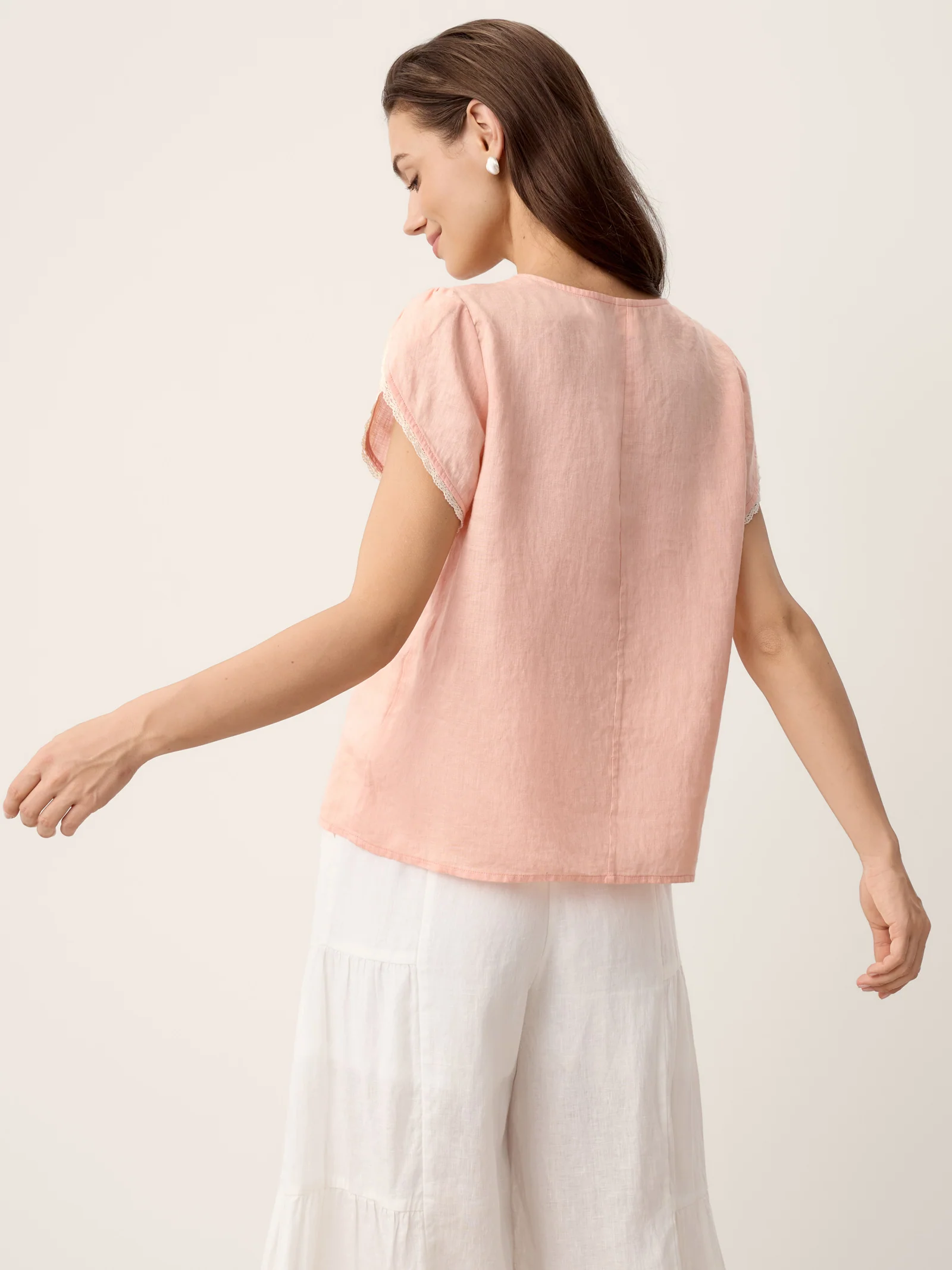 100% Linen Lace-Trim Puff-Sleeve Top NIA - Image 7