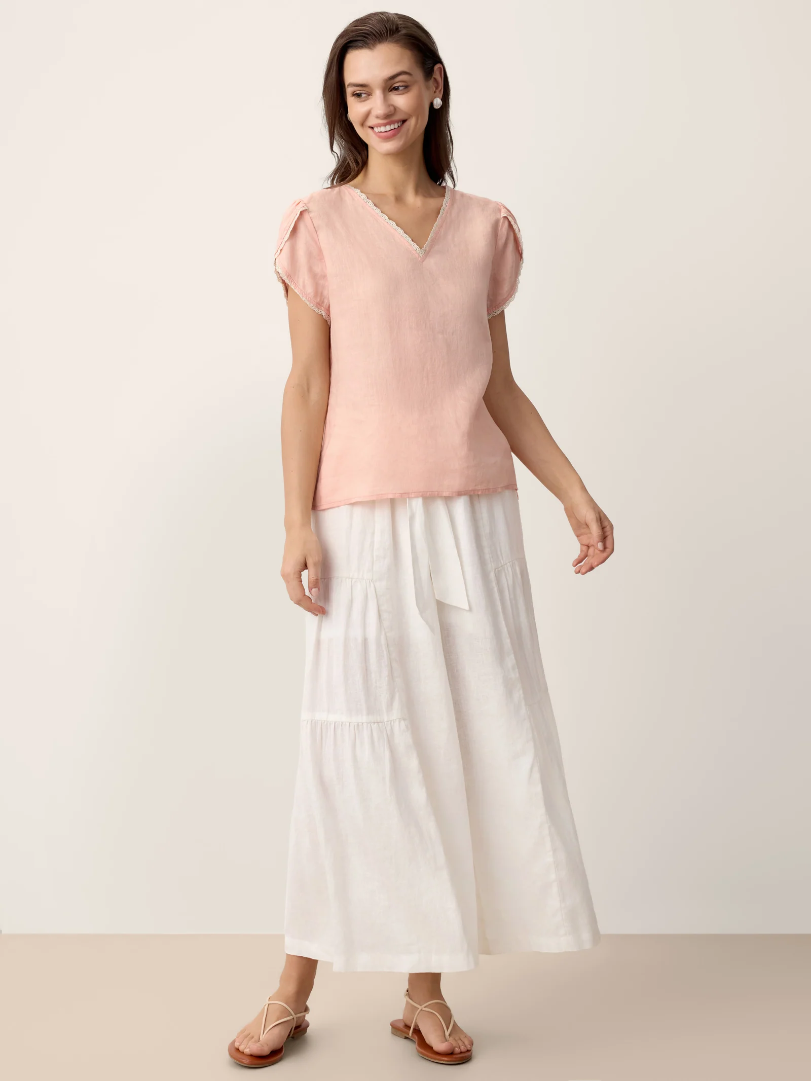 100% Linen Lace-Trim Puff-Sleeve Top NIA - Image 8