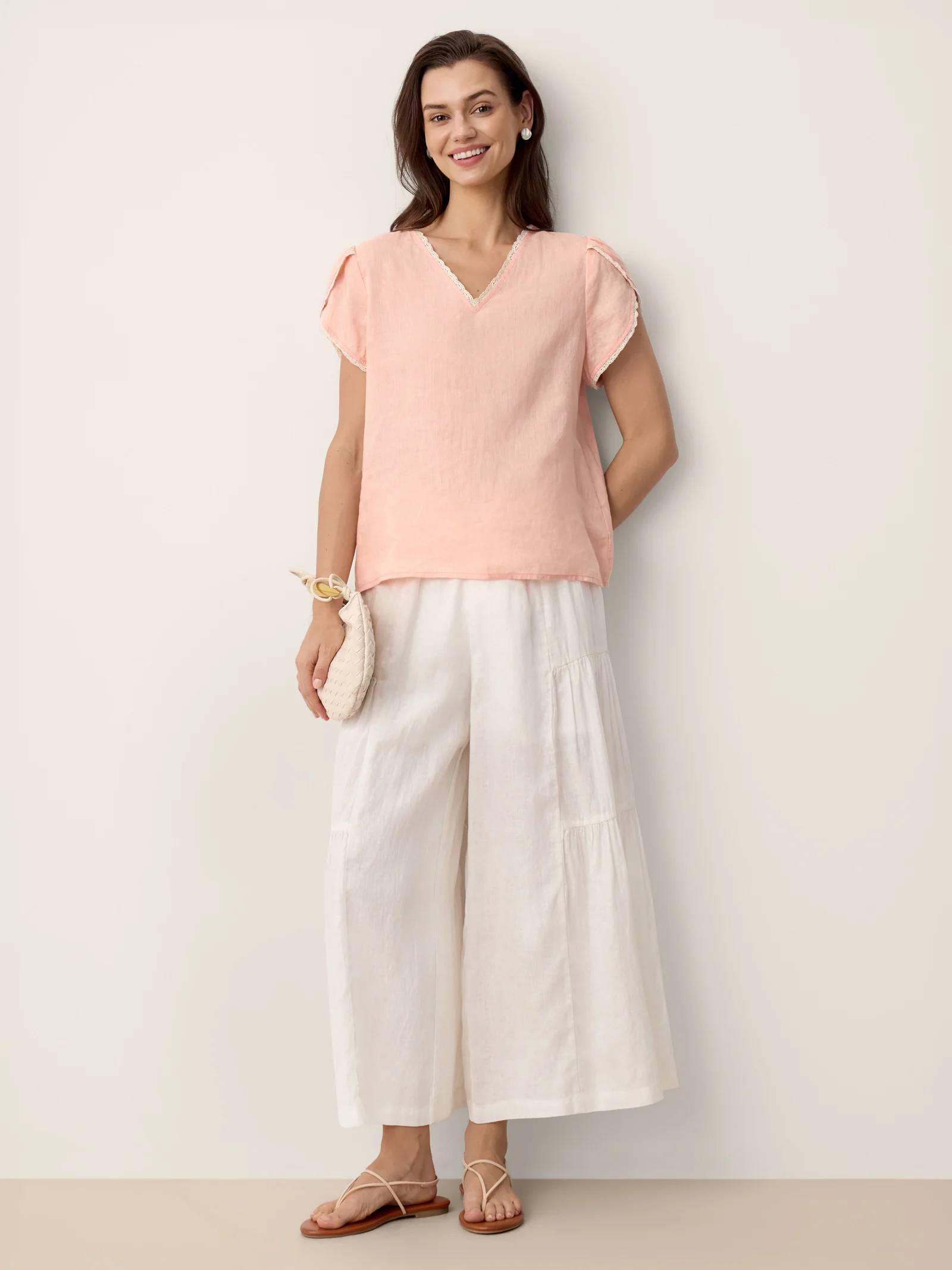 100% Linen Lace-Trim Puff-Sleeve Top NIA - Image 9