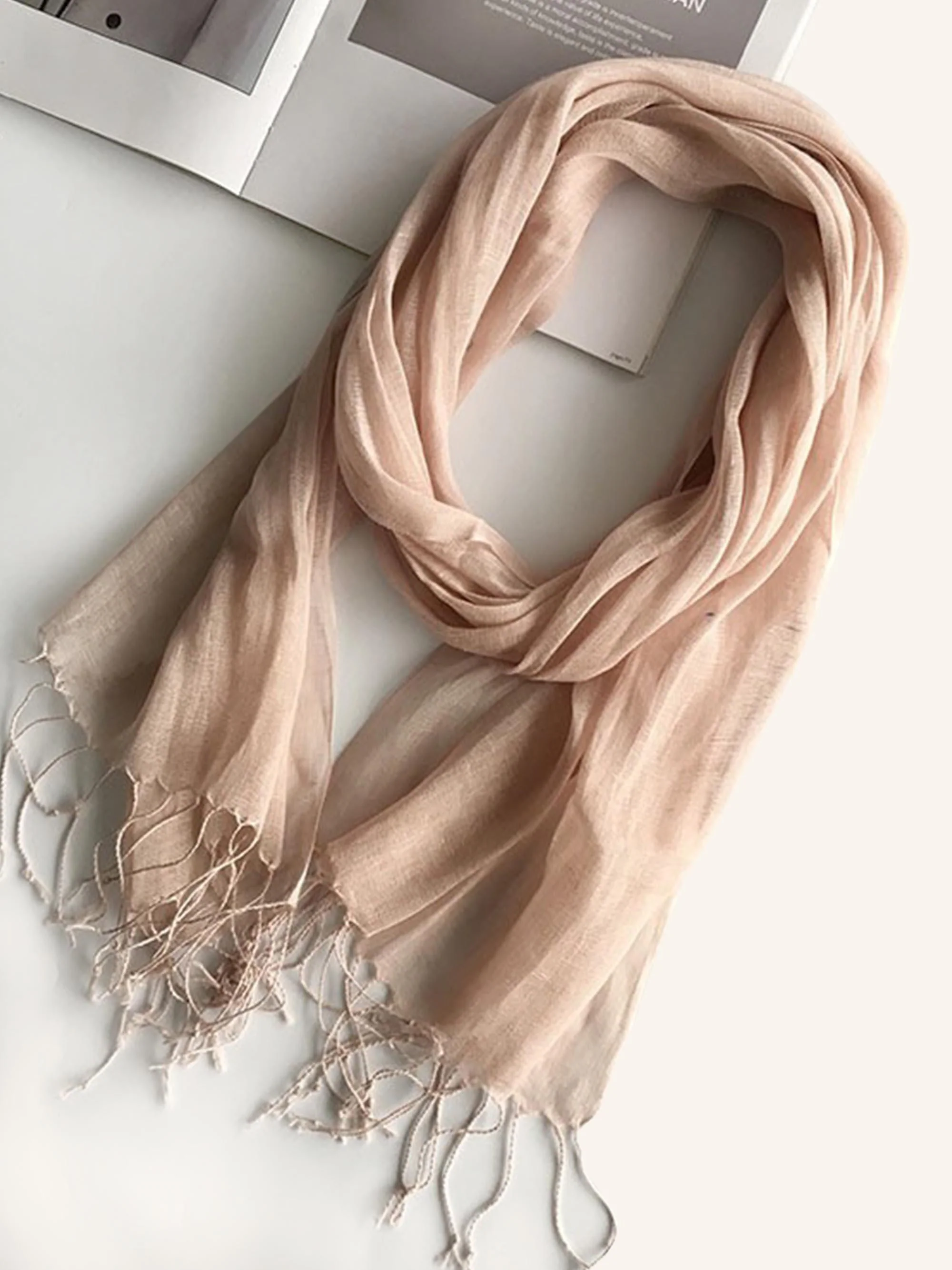 100% Linen Lightweight Solid Color Scarf BIANCA - Image 8