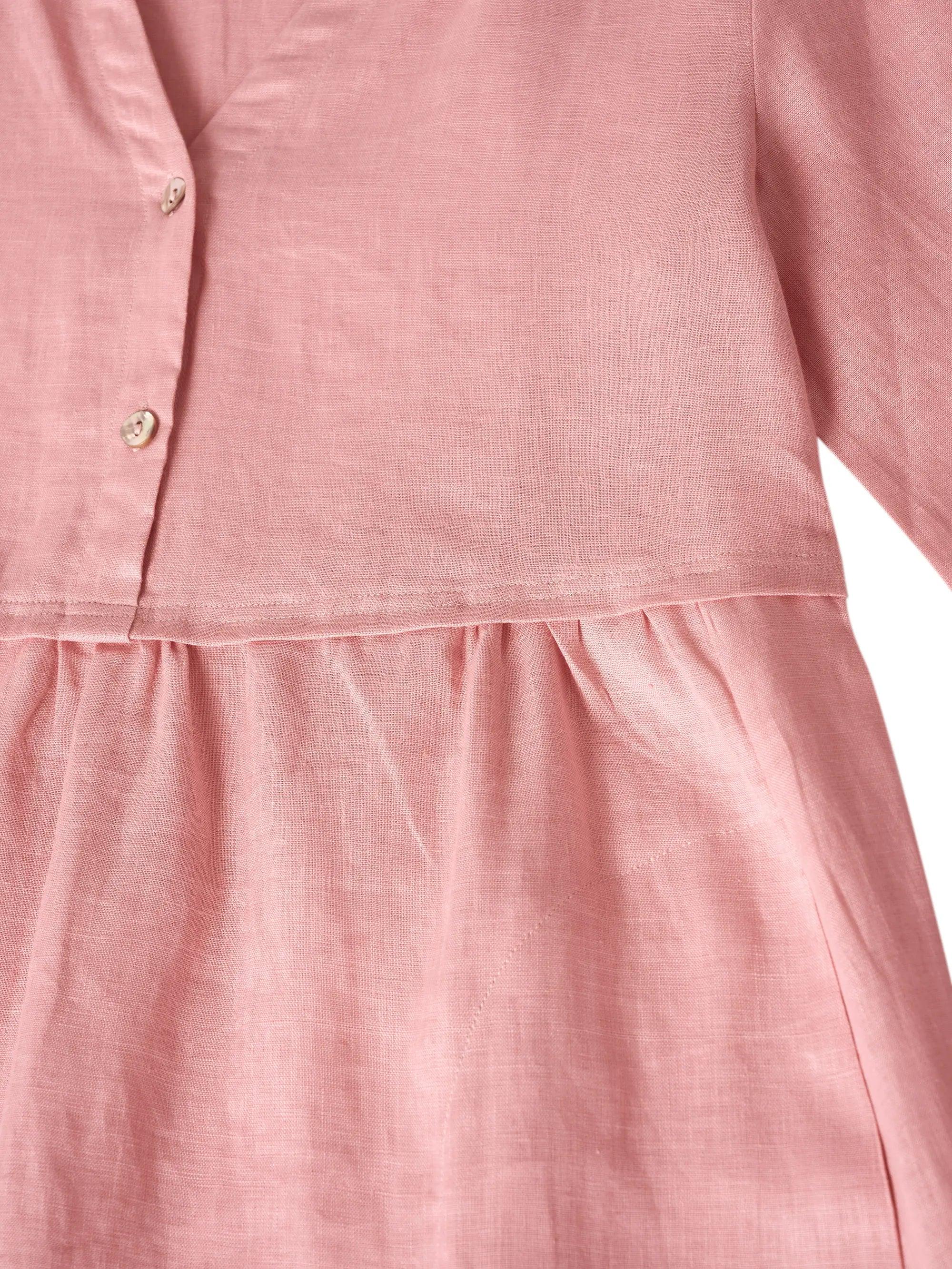 100% Linen Loose Fit Button Waist Gathered Maxi Dress LUNA - Image 10