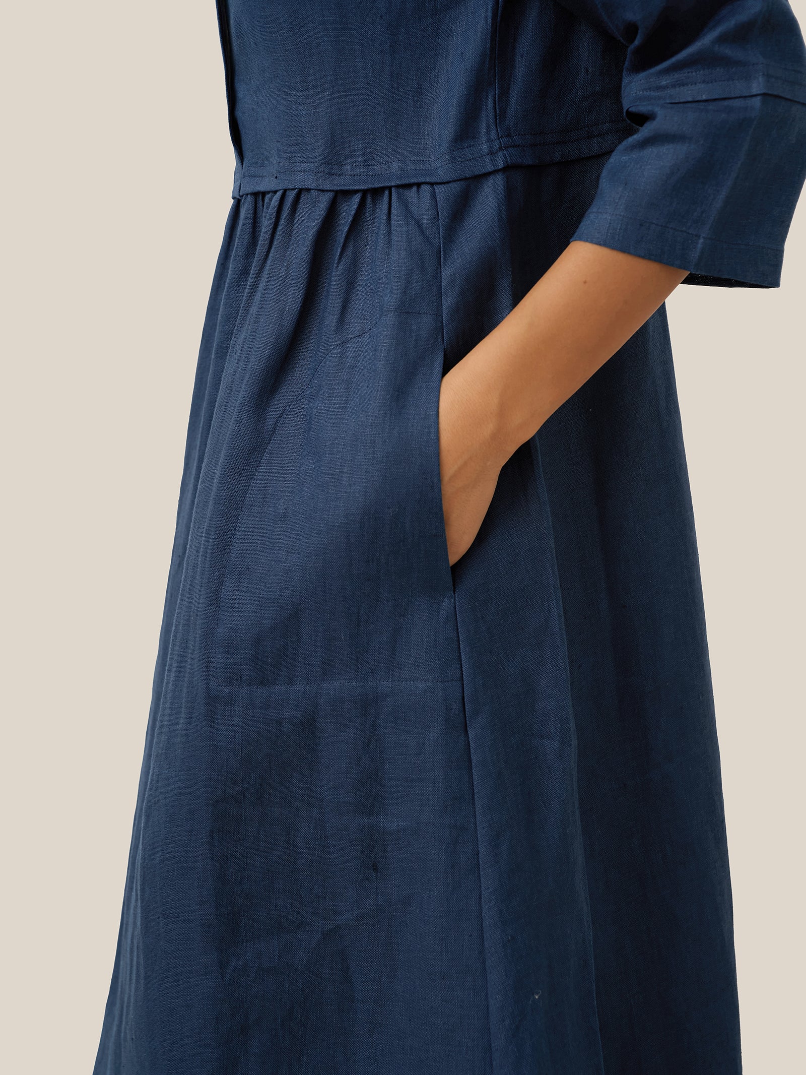 100% Linen Loose Fit Button Waist Gathered Maxi Dress LUNA - Image 29