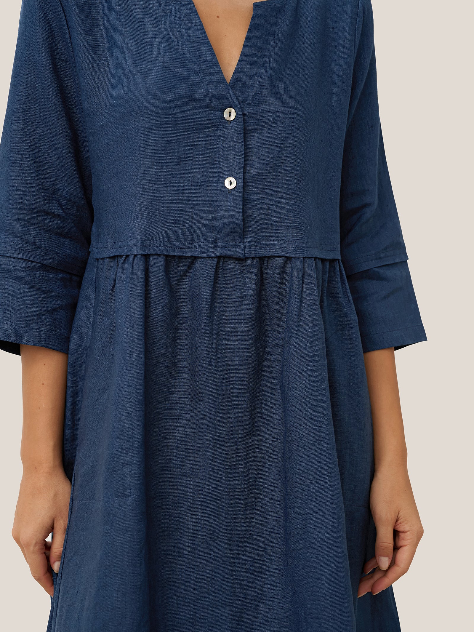 100% Linen Loose Fit Button Waist Gathered Maxi Dress LUNA - Image 28
