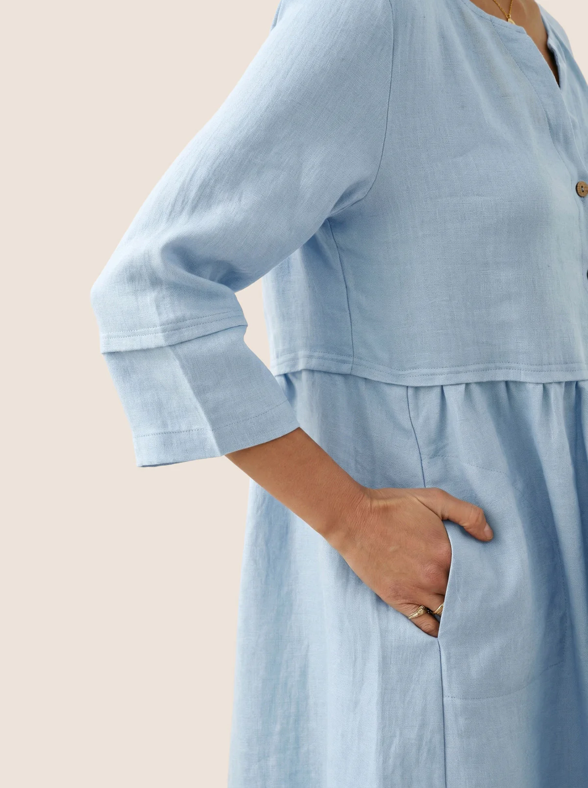 100% Linen Loose Fit Button Waist Gathered Maxi Dress LUNA - Image 34