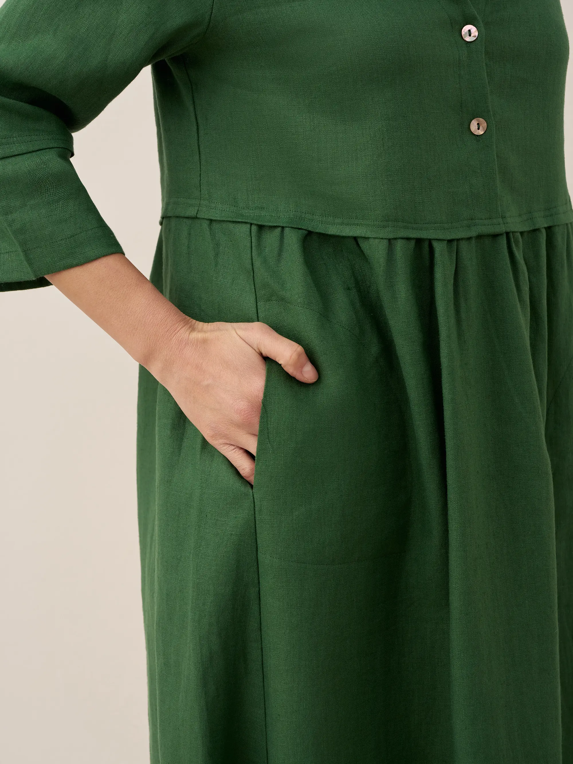 100% Linen Loose Fit Button Waist Gathered Maxi Dress LUNA - Image 21