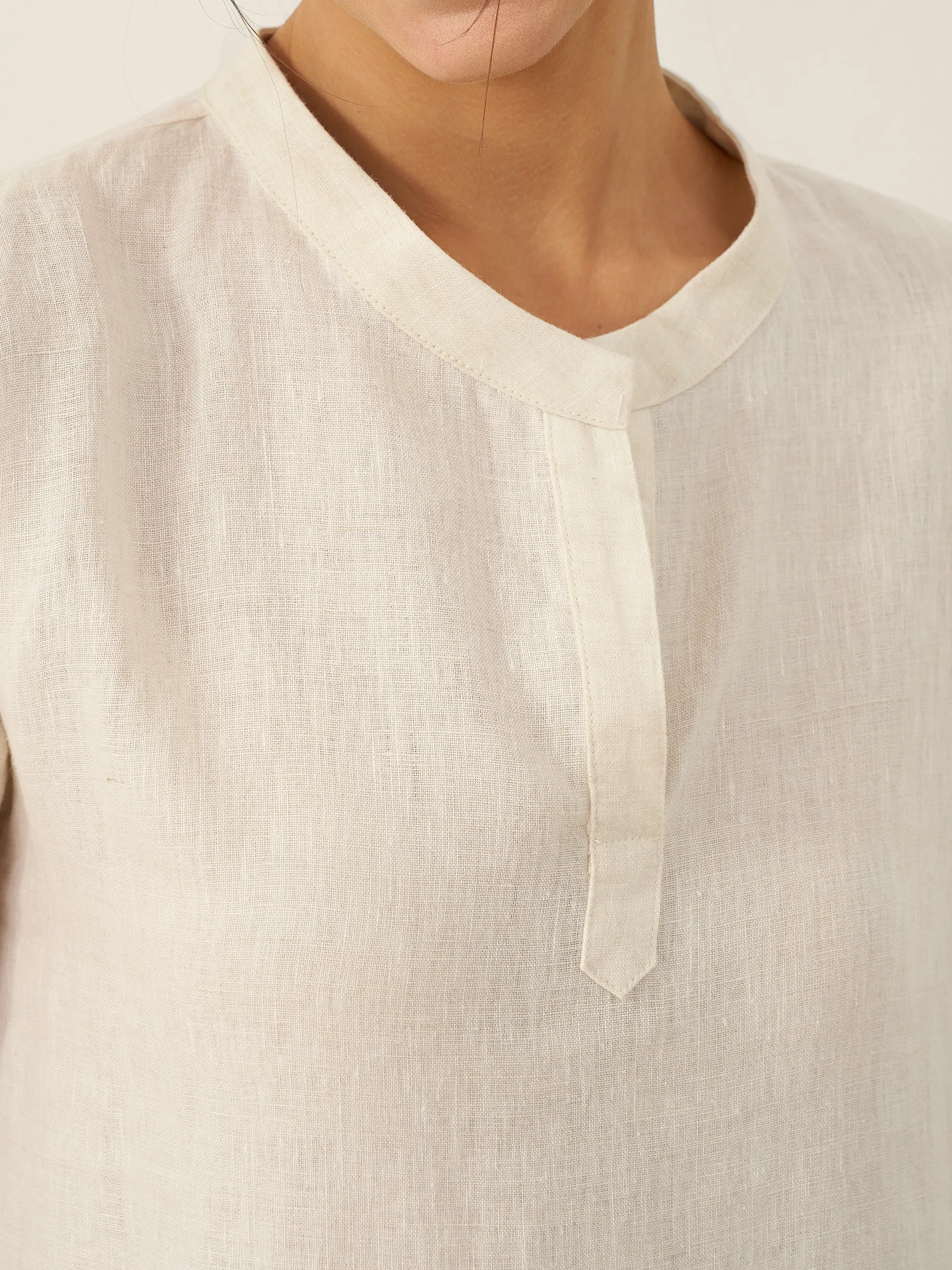 100% Linen Mandarin Collar Maxi Dress with Detachable Belt MARGARET - Image 8