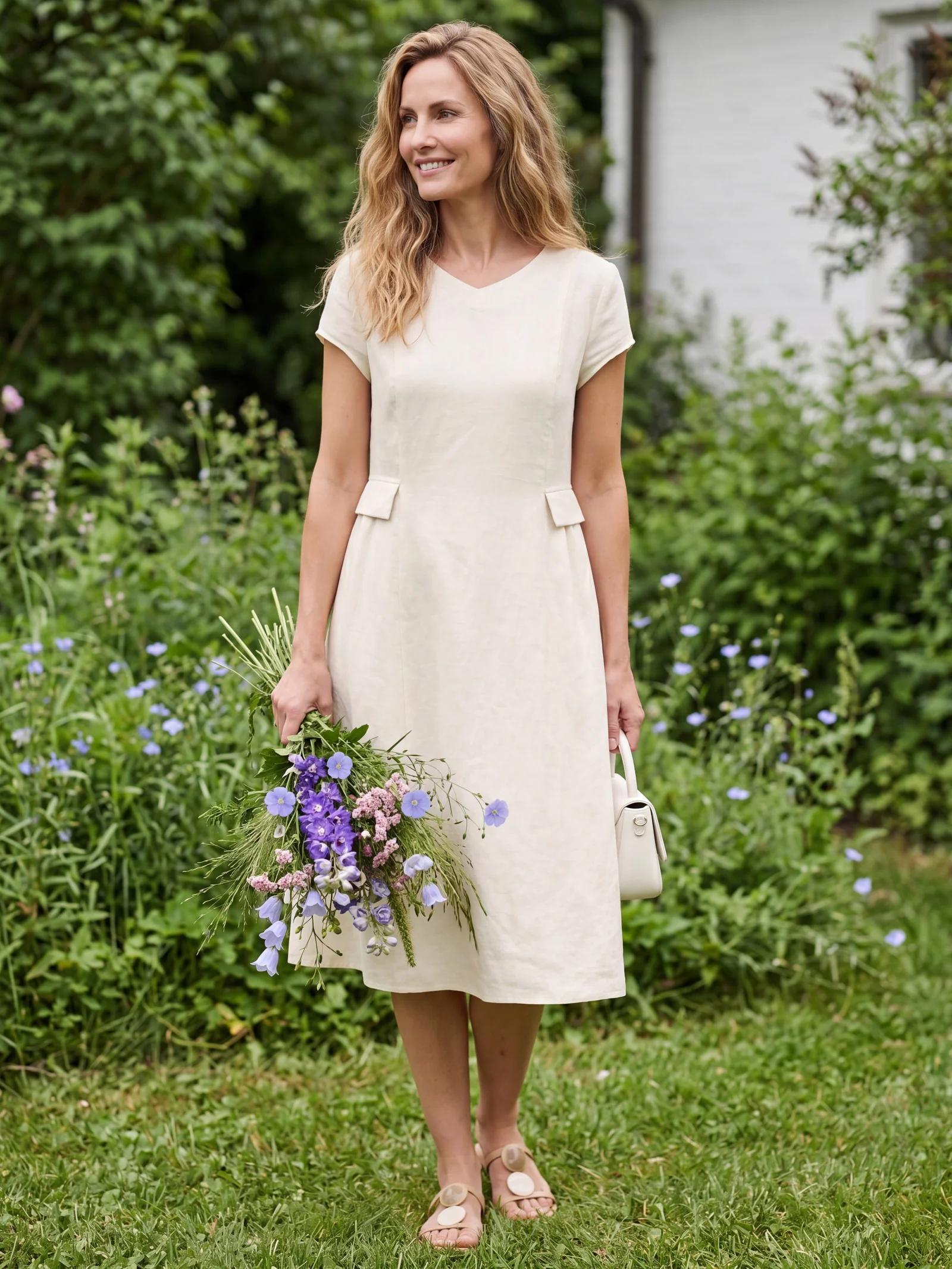 100% Linen Natural Summer V-Neck Dress ALEXA - Image 10