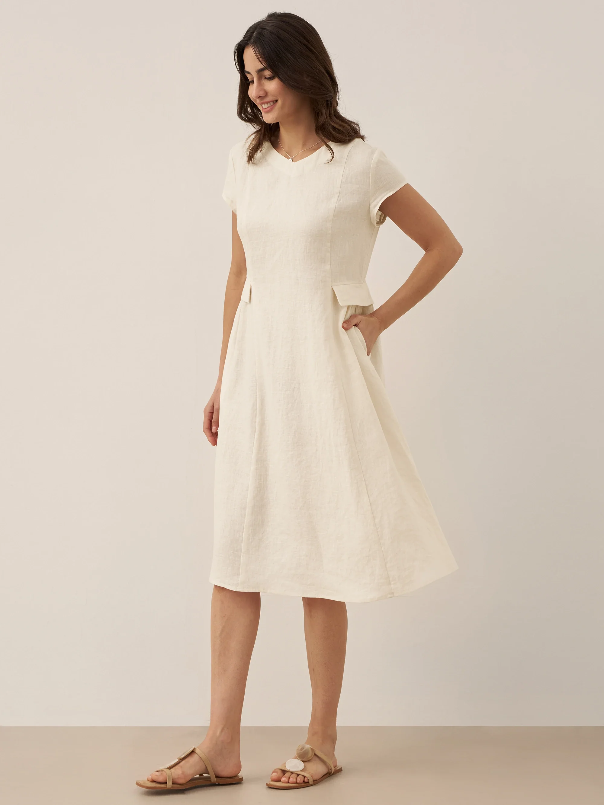 100% Linen Natural Summer V-Neck Dress ALEXA - Image 12