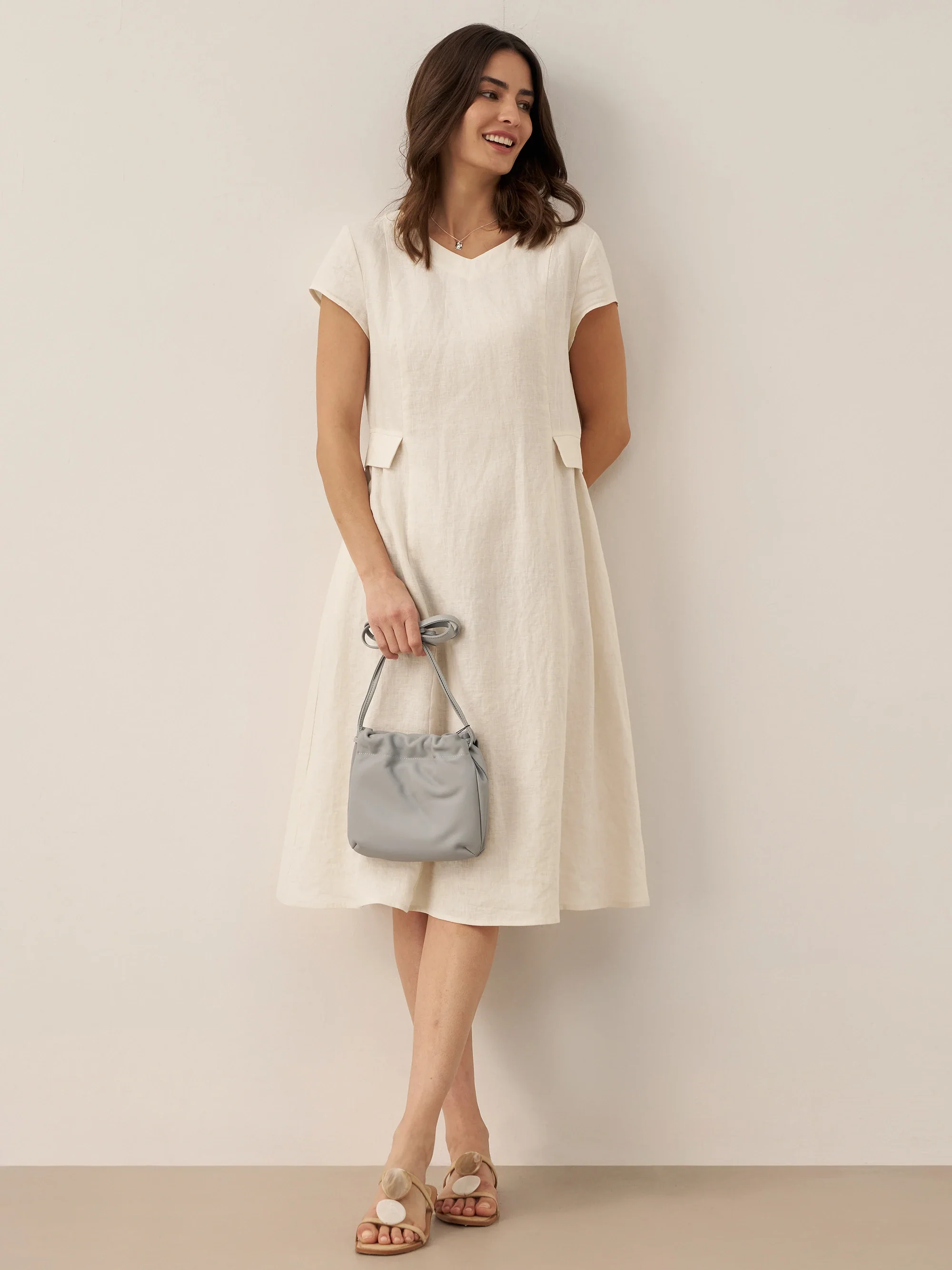 100% Linen Natural Summer V-Neck Dress ALEXA - Image 15