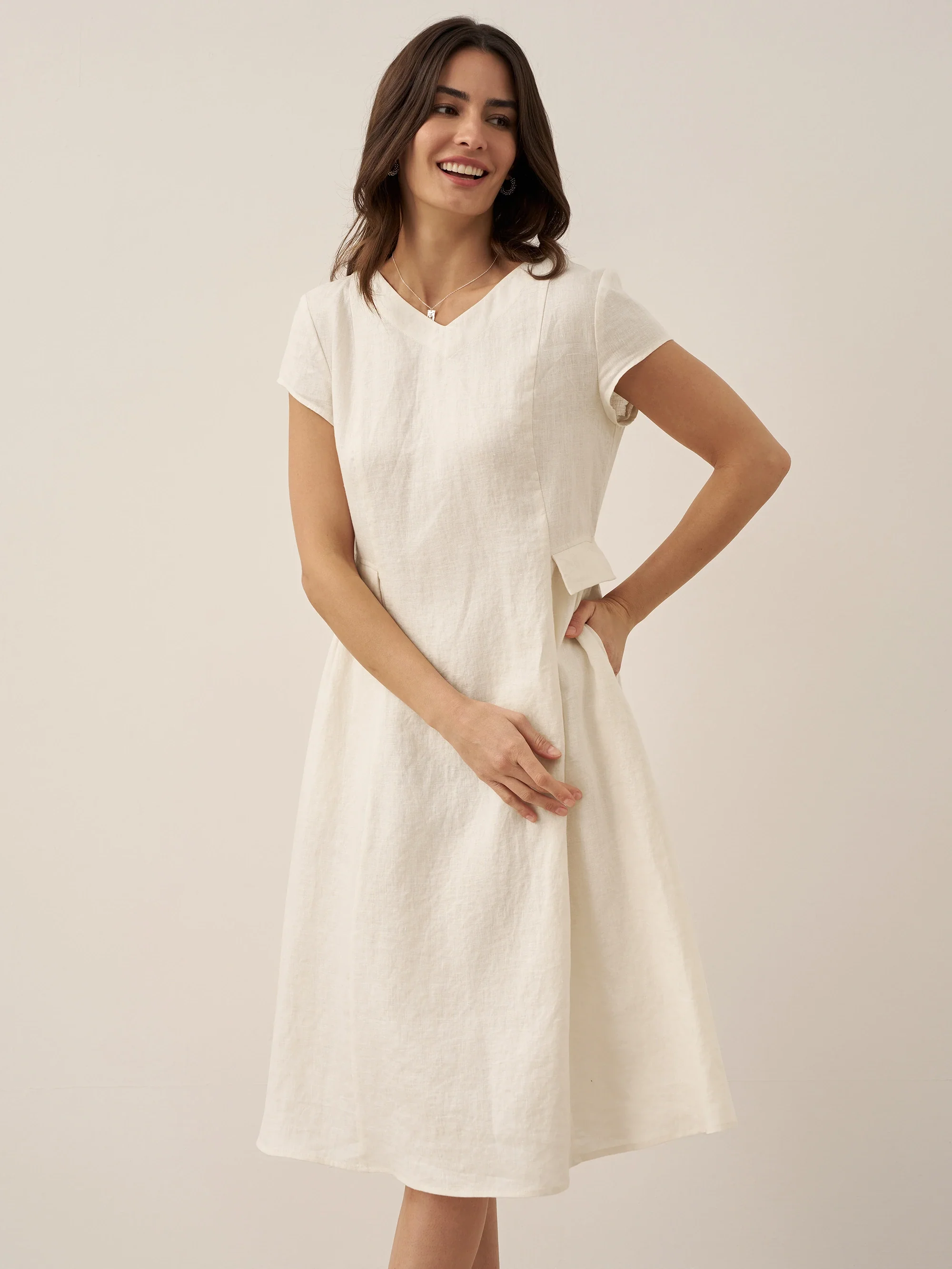 100% Linen Natural Summer V-Neck Dress ALEXA - Image 18