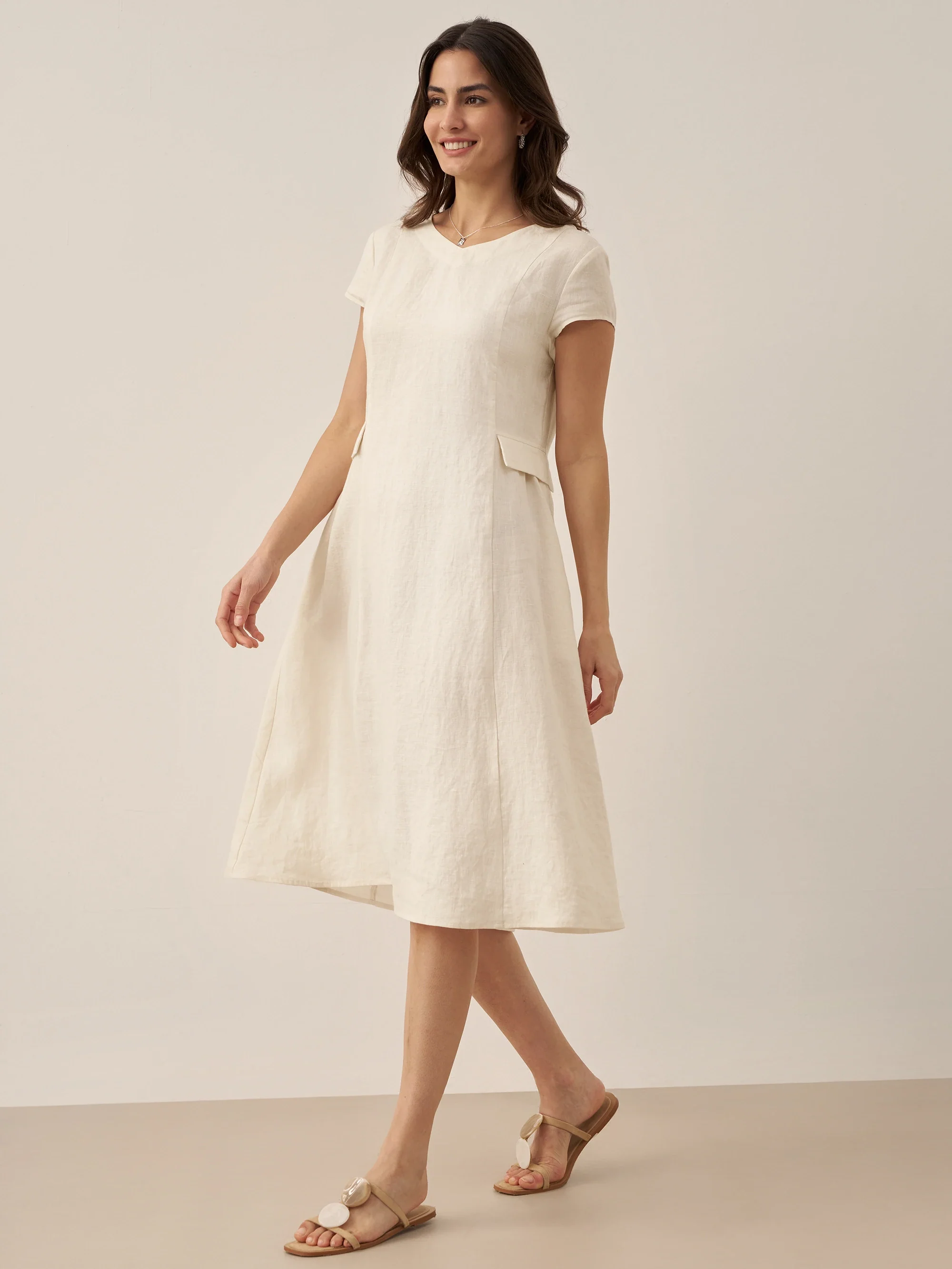 100% Linen Natural Summer V-Neck Dress ALEXA - Image 19