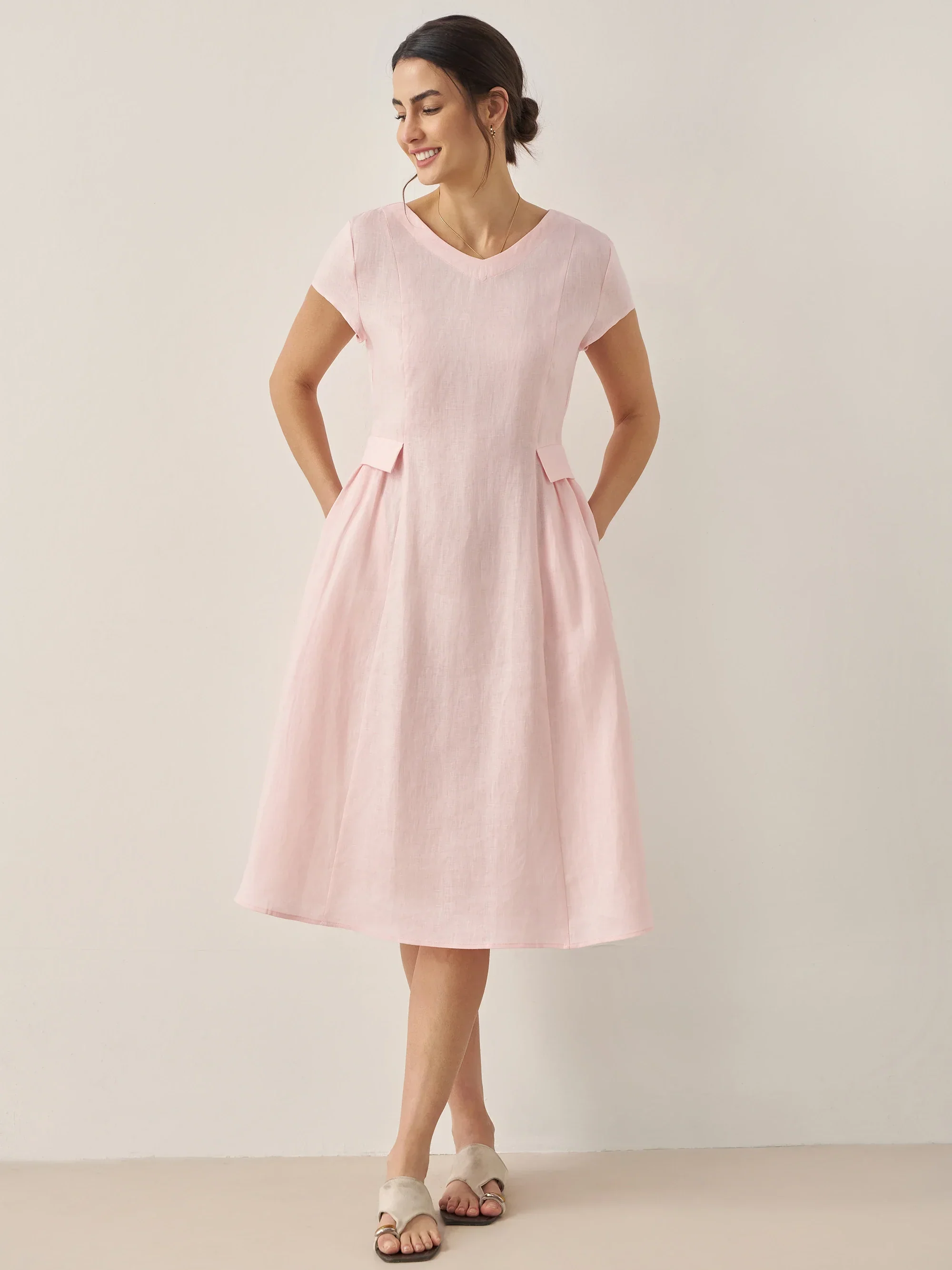 100% Linen Natural Summer V-Neck Dress ALEXA - Image 20
