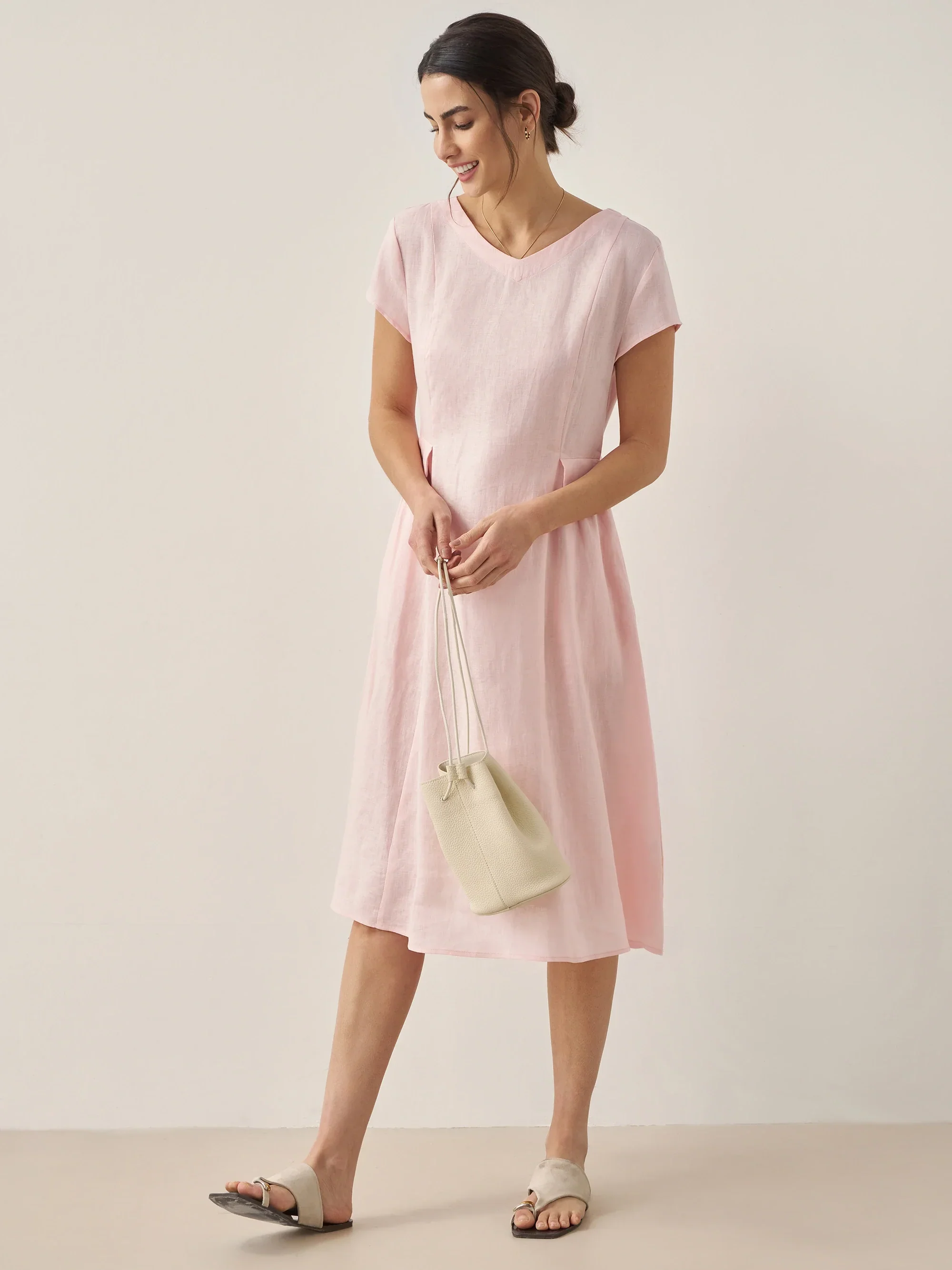 100% Linen Natural Summer V-Neck Dress ALEXA - Image 28