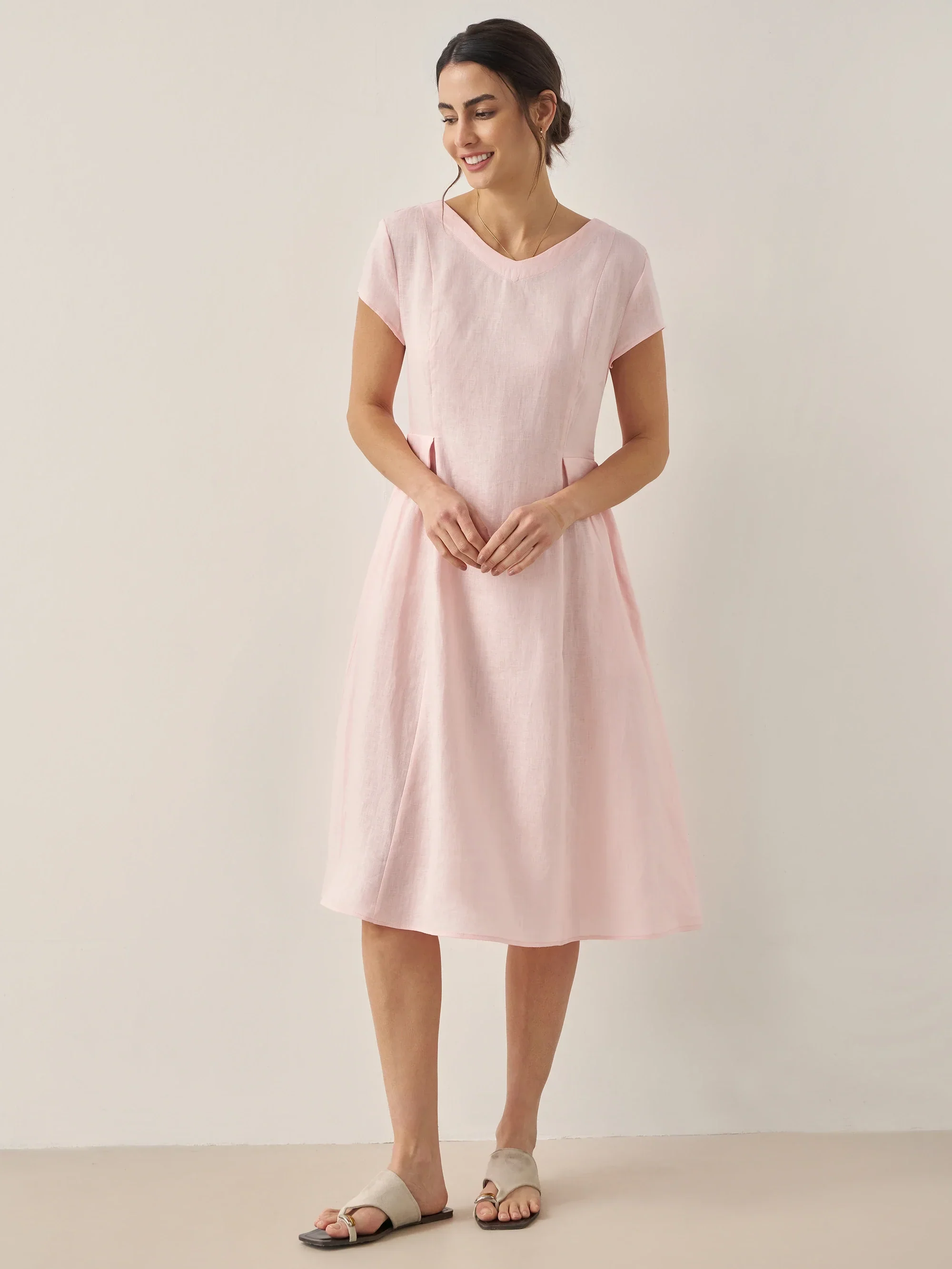 100% Linen Natural Summer V-Neck Dress ALEXA - Image 29
