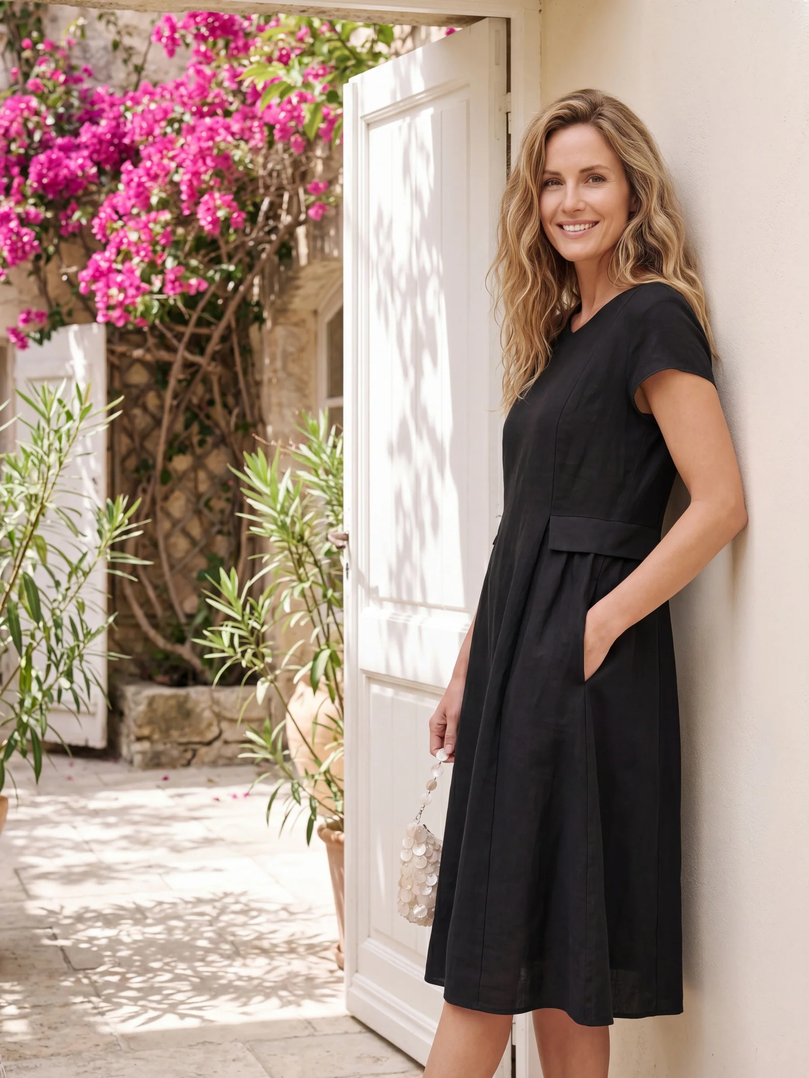 100% Linen Natural Summer V-Neck Dress ALEXA - Image 3
