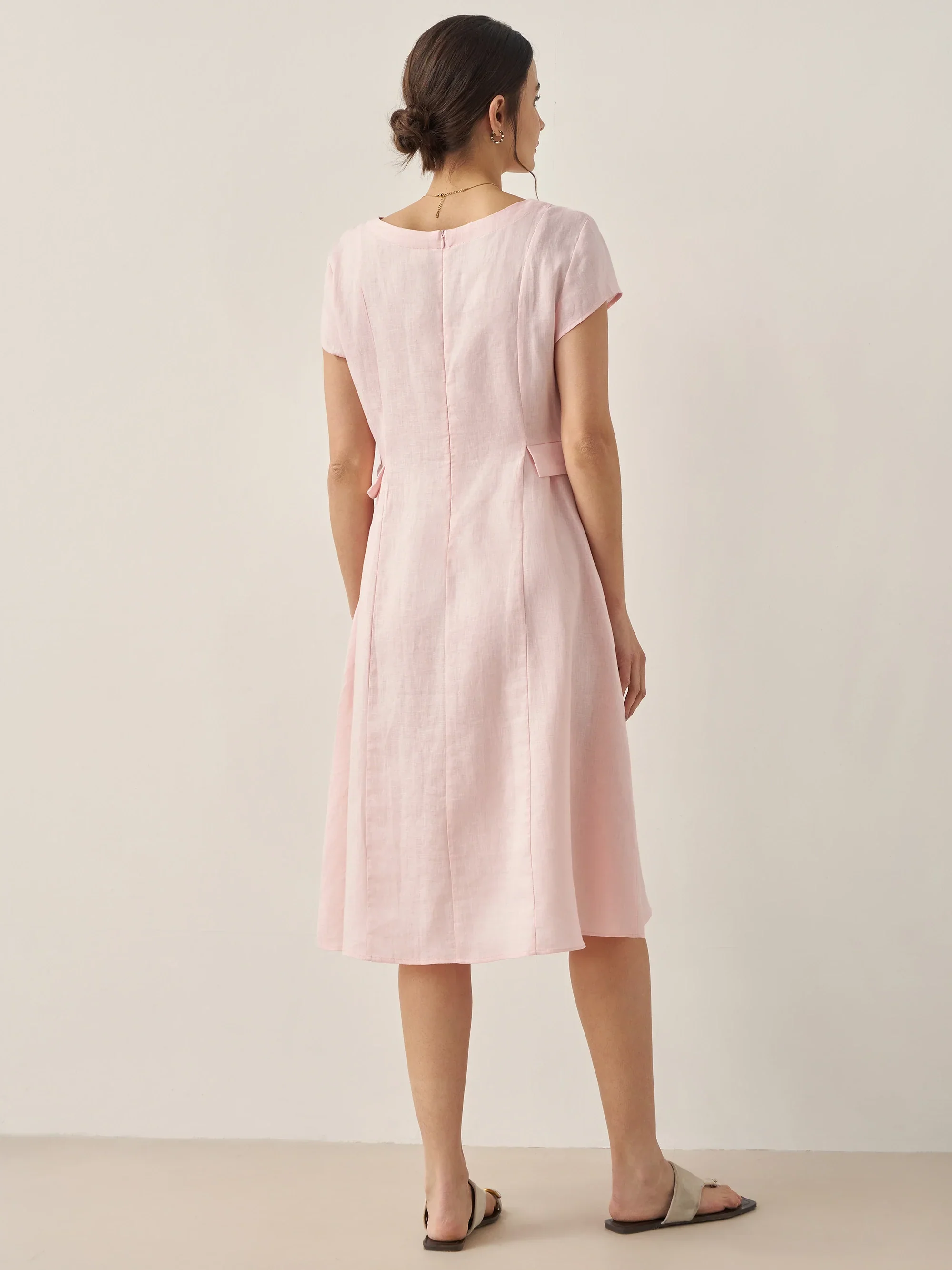 100% Linen Natural Summer V-Neck Dress ALEXA - Image 30
