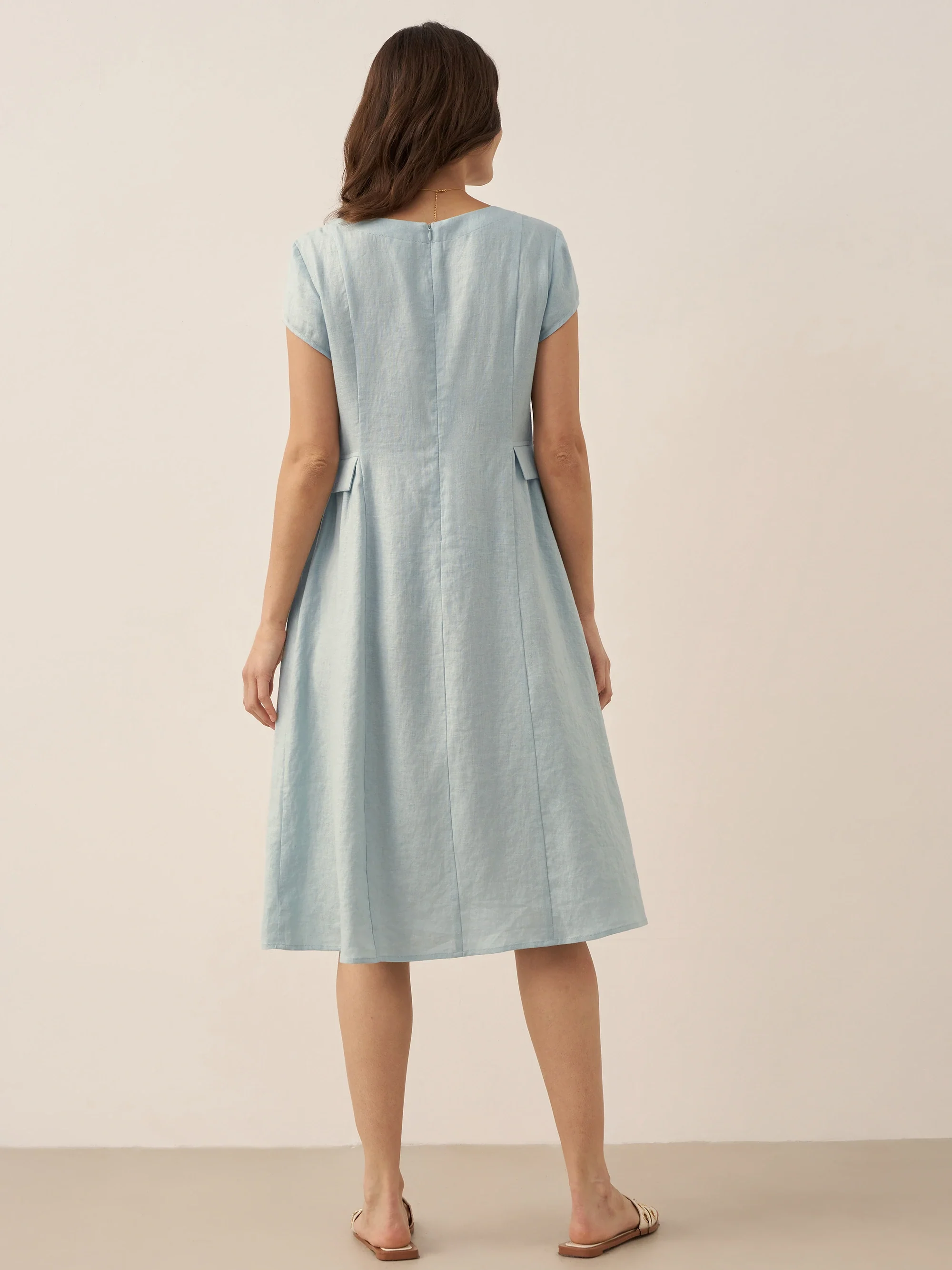 100% Linen Natural Summer V-Neck Dress ALEXA - Image 38