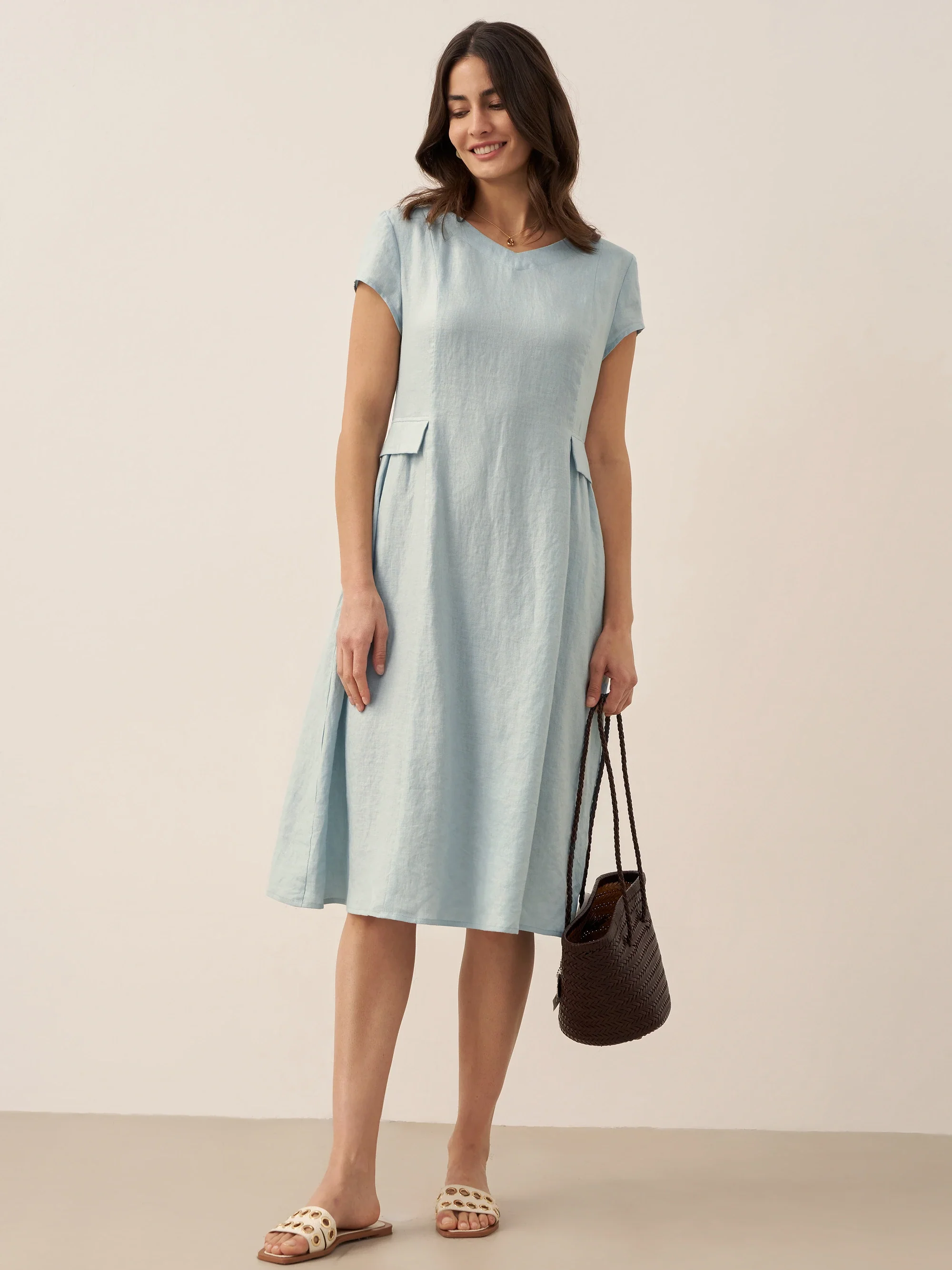 100% Linen Natural Summer V-Neck Dress ALEXA - Image 39
