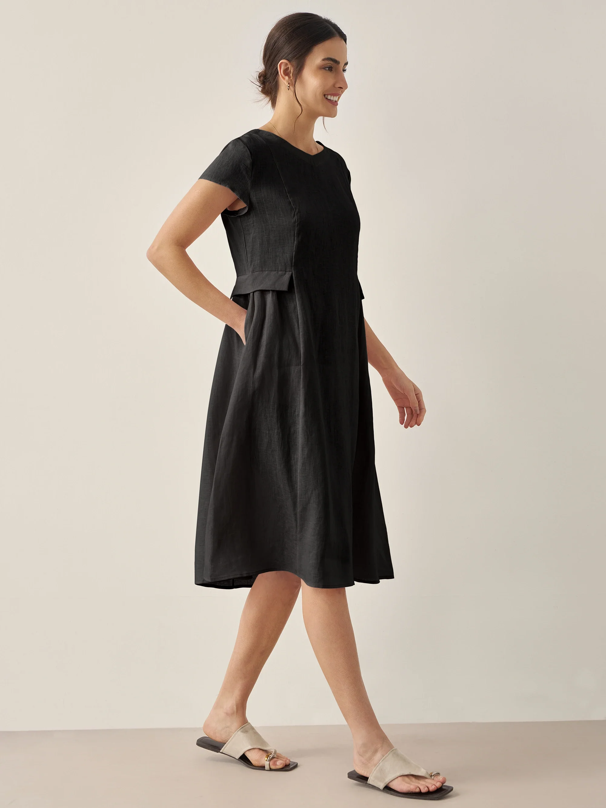 100% Linen Natural Summer V-Neck Dress ALEXA - Image 4