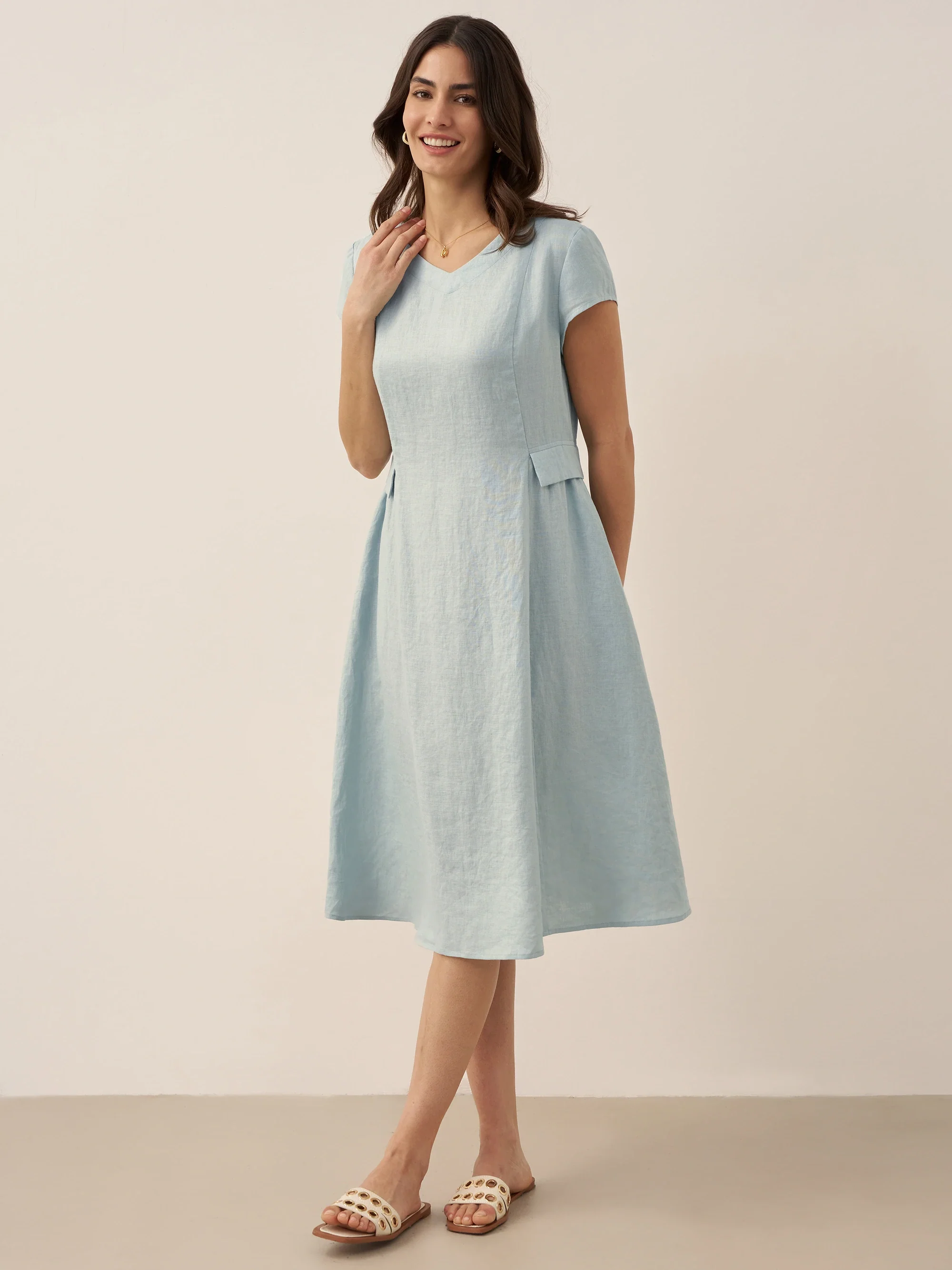 100% Linen Natural Summer V-Neck Dress ALEXA - Image 41