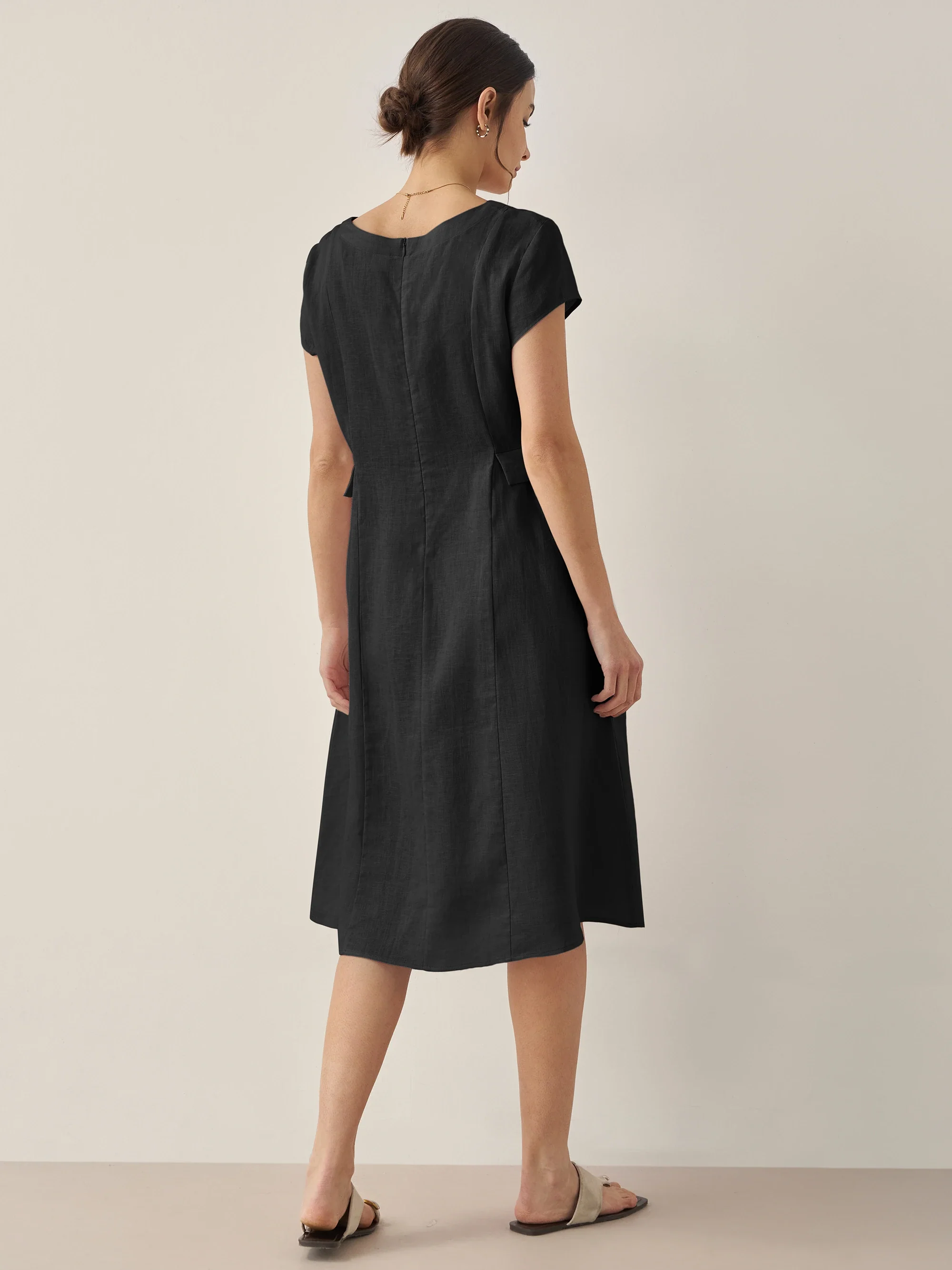 100% Linen Natural Summer V-Neck Dress ALEXA - Image 6