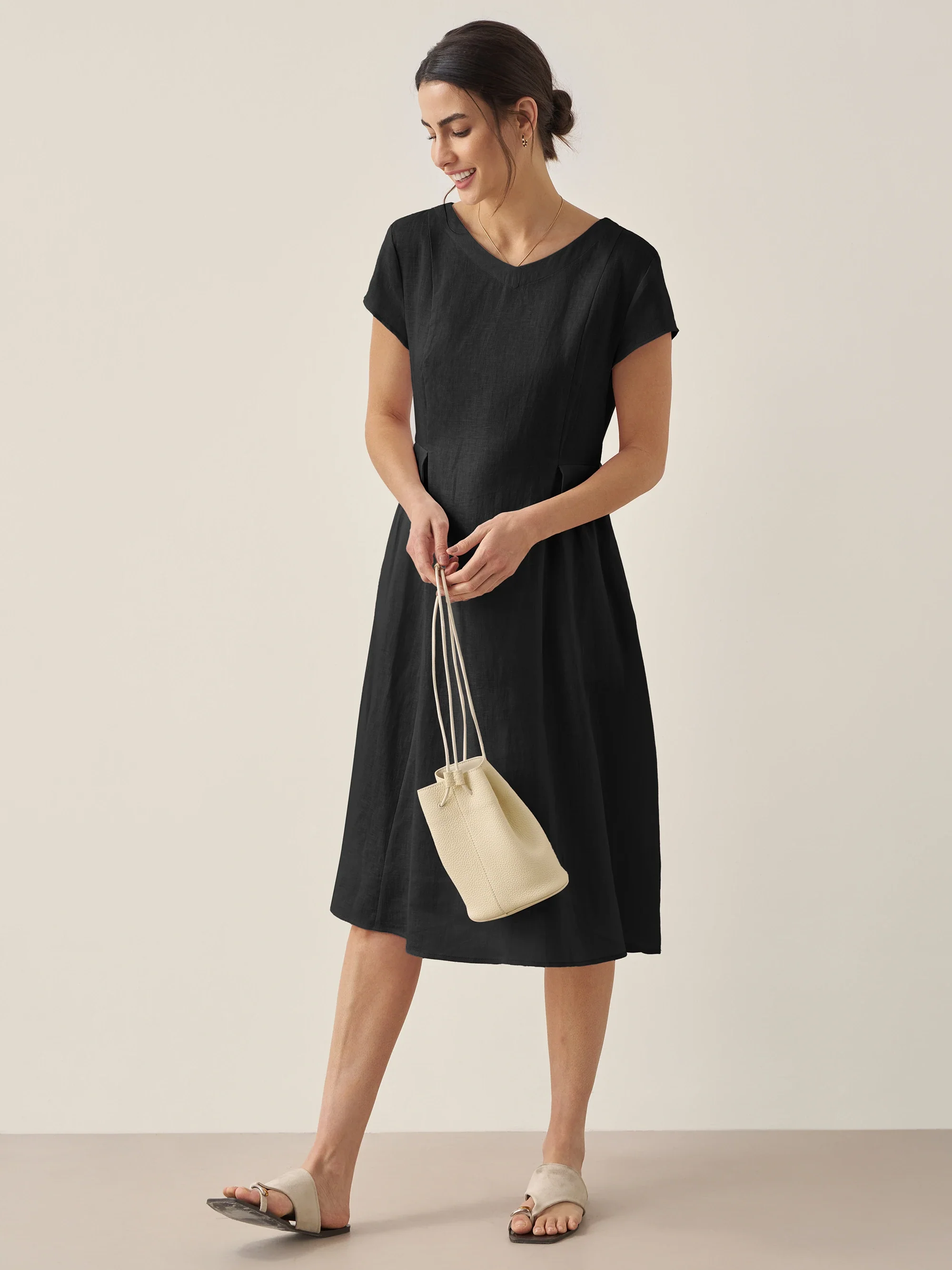 100% Linen Natural Summer V-Neck Dress ALEXA - Image 7