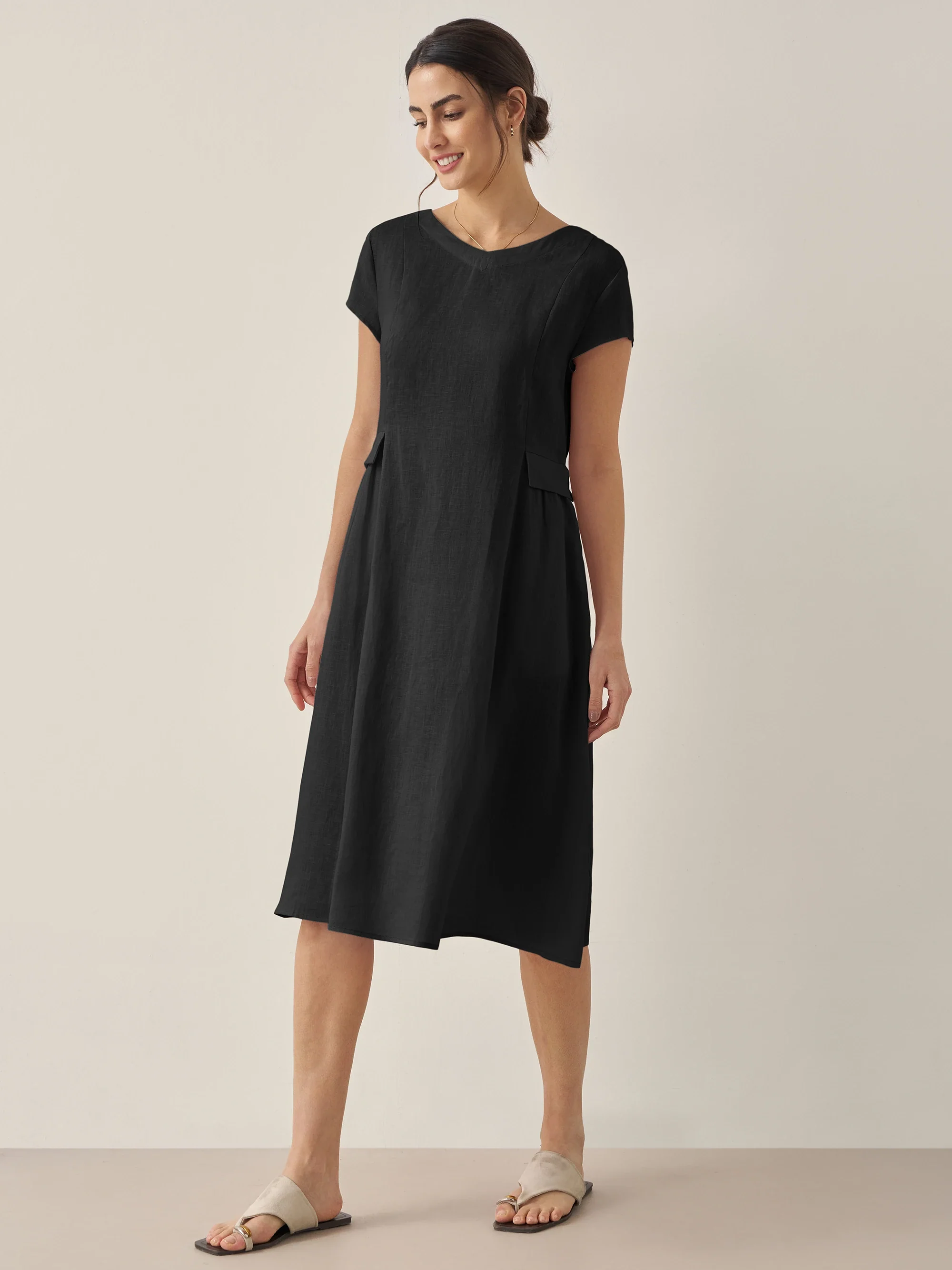 100% Linen Natural Summer V-Neck Dress ALEXA - Image 8
