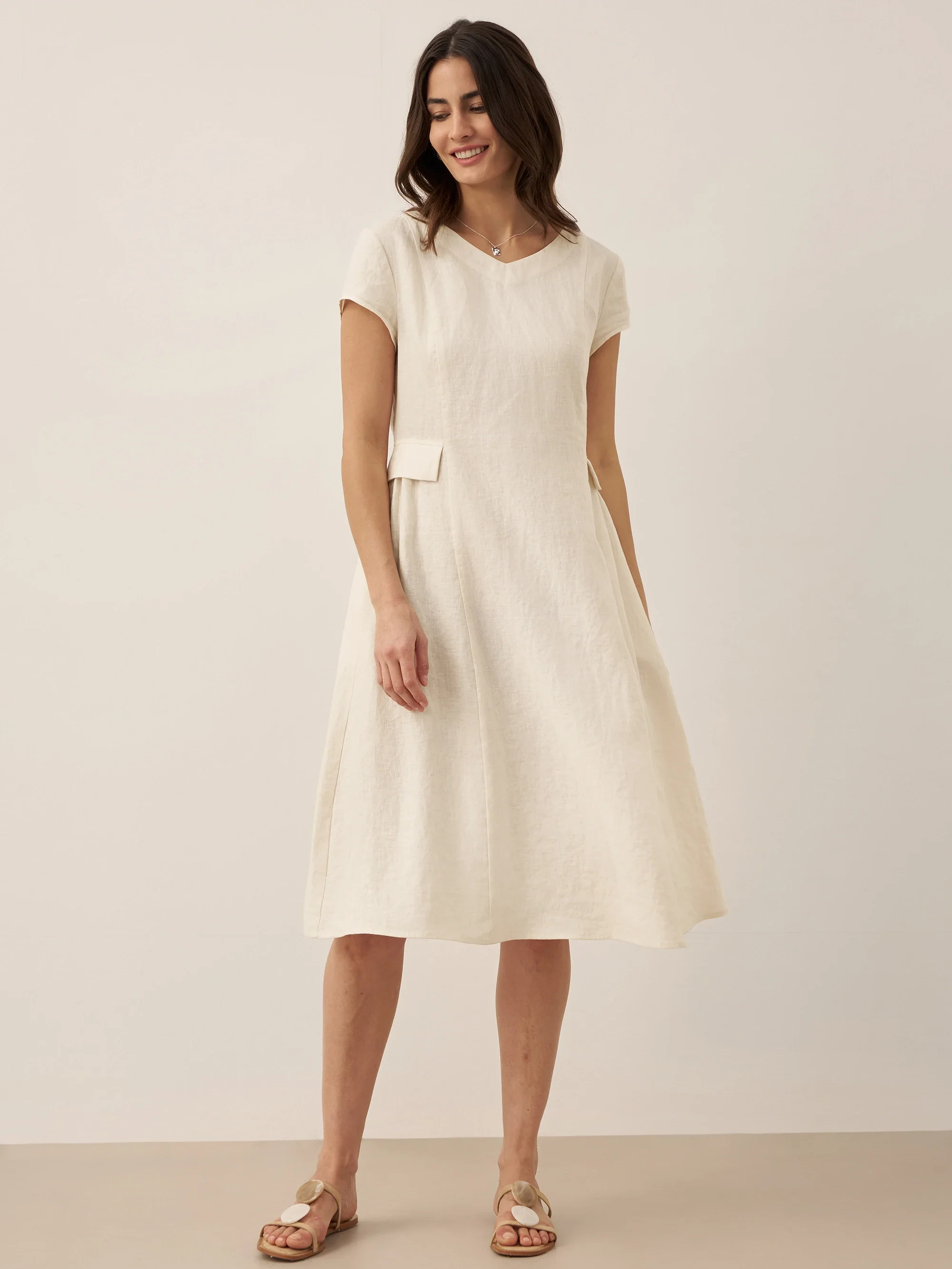 100% Linen Natural Summer V-Neck Dress ALEXA - Image 9