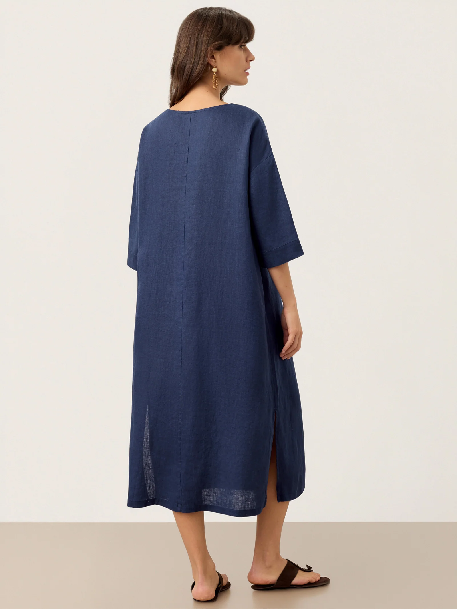 100% Linen Notch Neck Inverted Pleat Maxi Dress MATILDE - Image 3