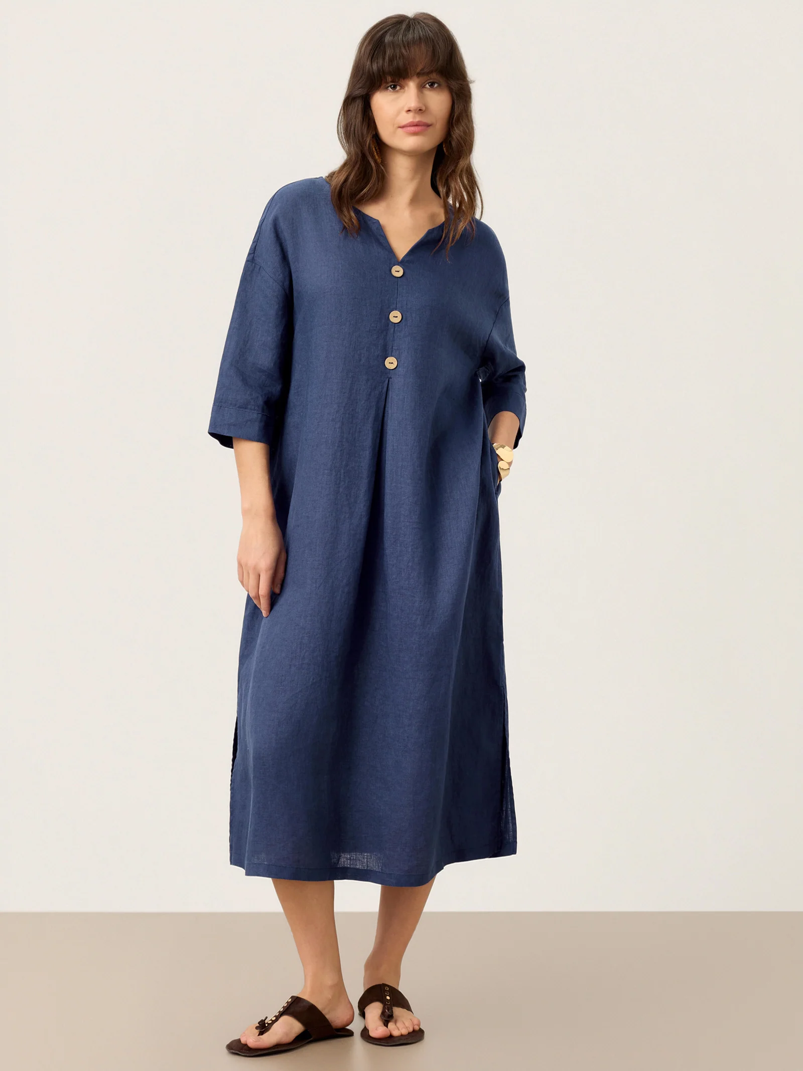 100% Linen Notch Neck Inverted Pleat Maxi Dress MATILDE - Image 4