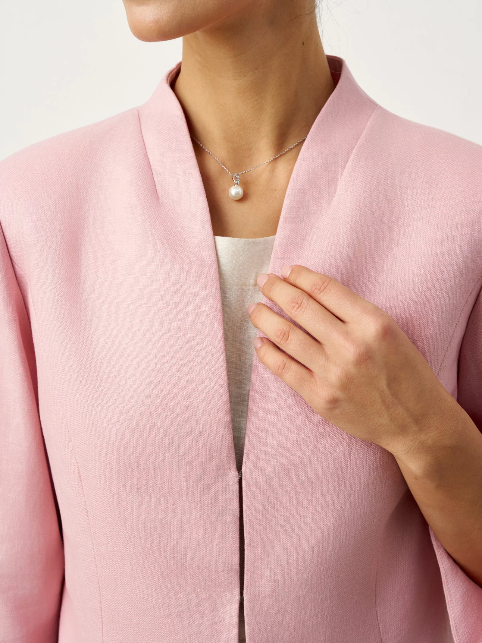 100% Linen Bow Cuff Stand Collar Jacket FINOLA - Image 6