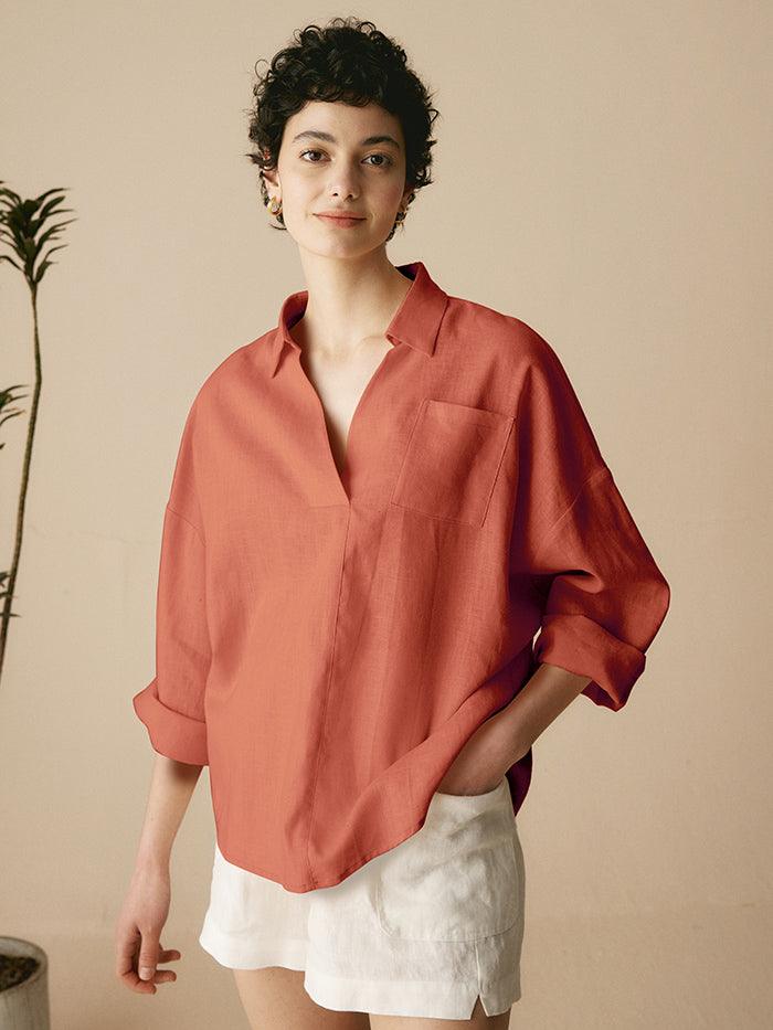 Linen Oversized Fit Pocket Shirt ELOWEN - Image 12