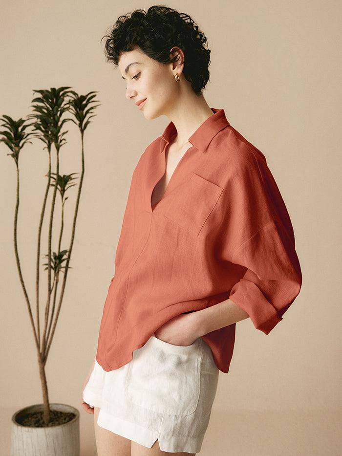 Linen Oversized Fit Pocket Shirt ELOWEN - Image 13