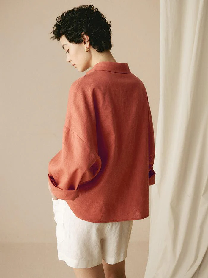 Linen Oversized Fit Pocket Shirt ELOWEN - Image 14