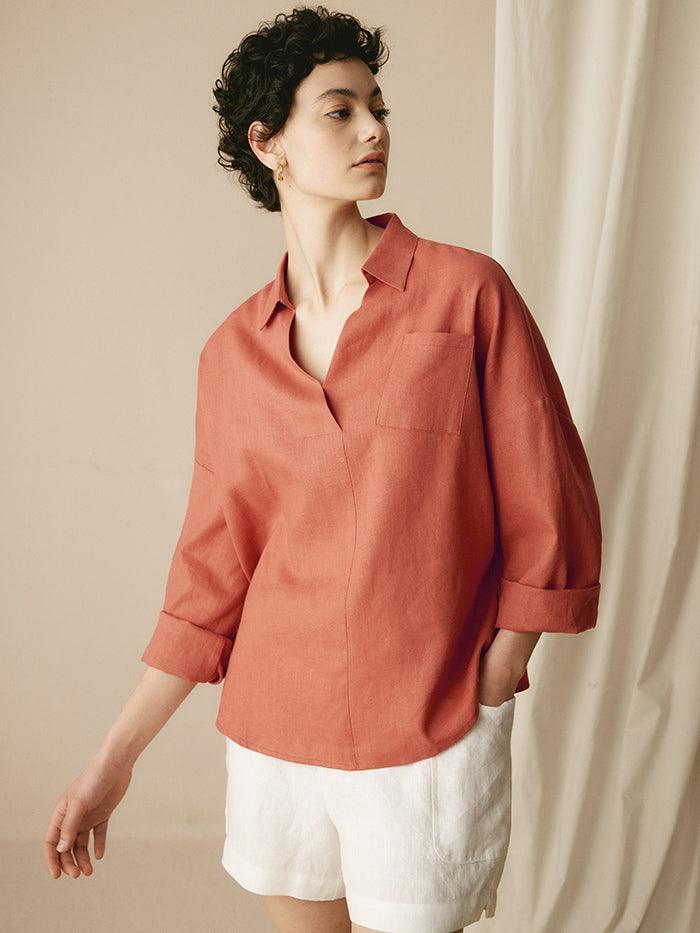Linen Oversized Fit Pocket Shirt ELOWEN - Image 15