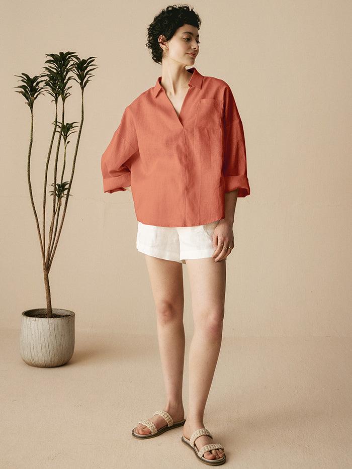 Linen Oversized Fit Pocket Shirt ELOWEN - Image 16
