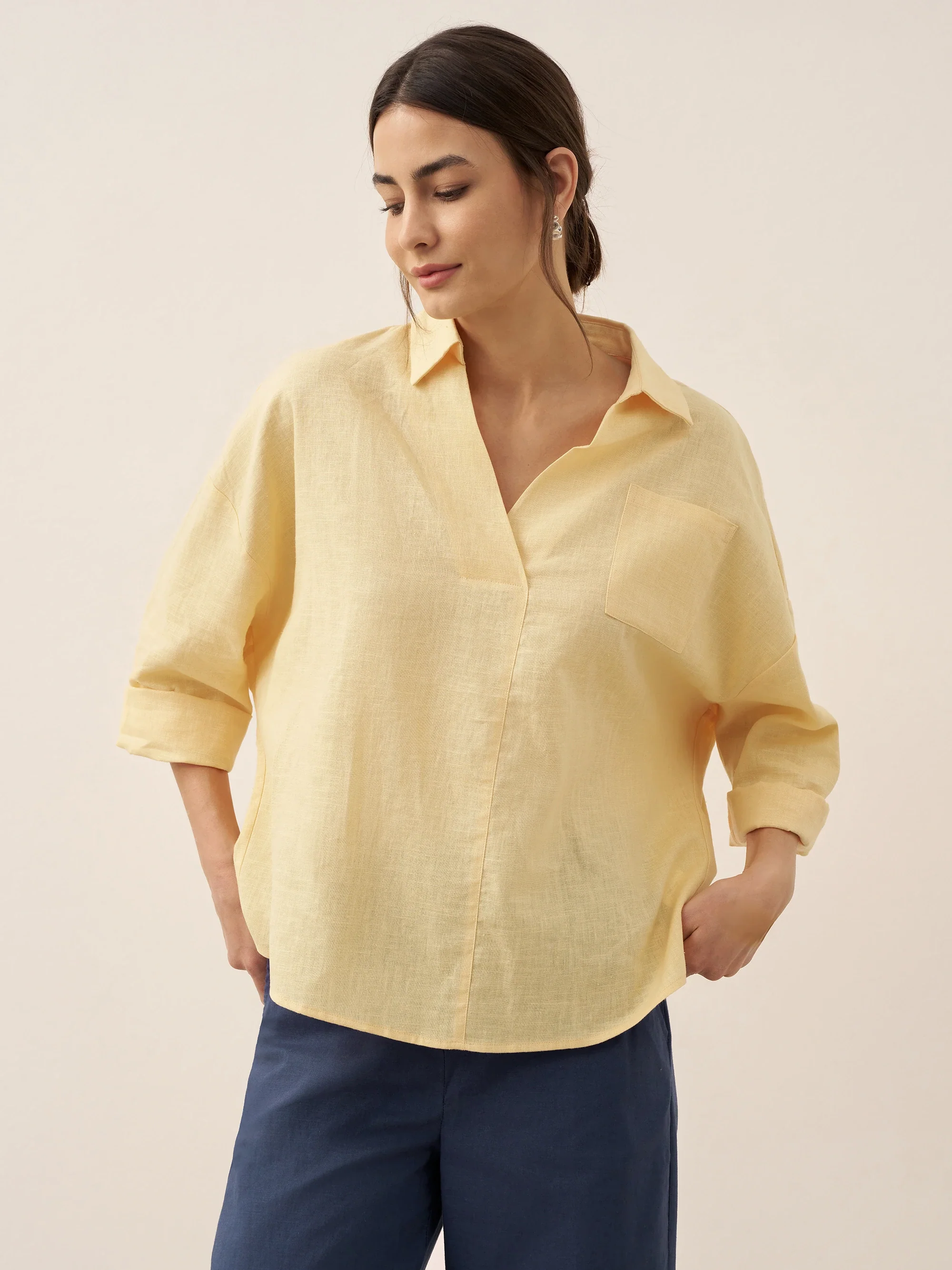 Linen Oversized Fit Pocket Shirt ELOWEN - Image 18