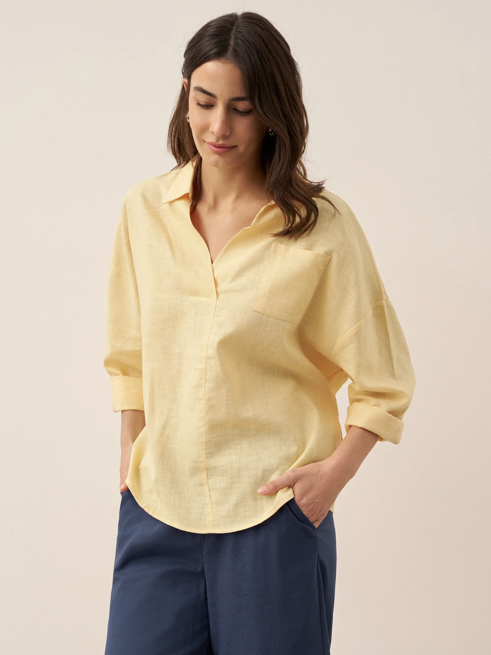 Linen Oversized Fit Pocket Shirt ELOWEN - Image 21