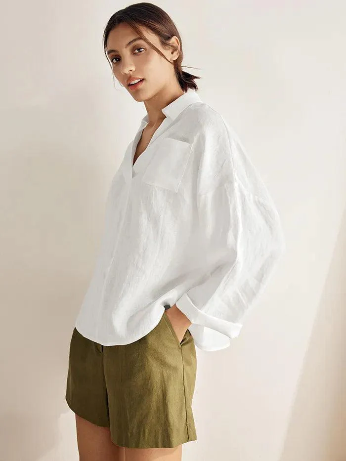 Linen Oversized Fit Pocket Shirt ELOWEN - Image 4
