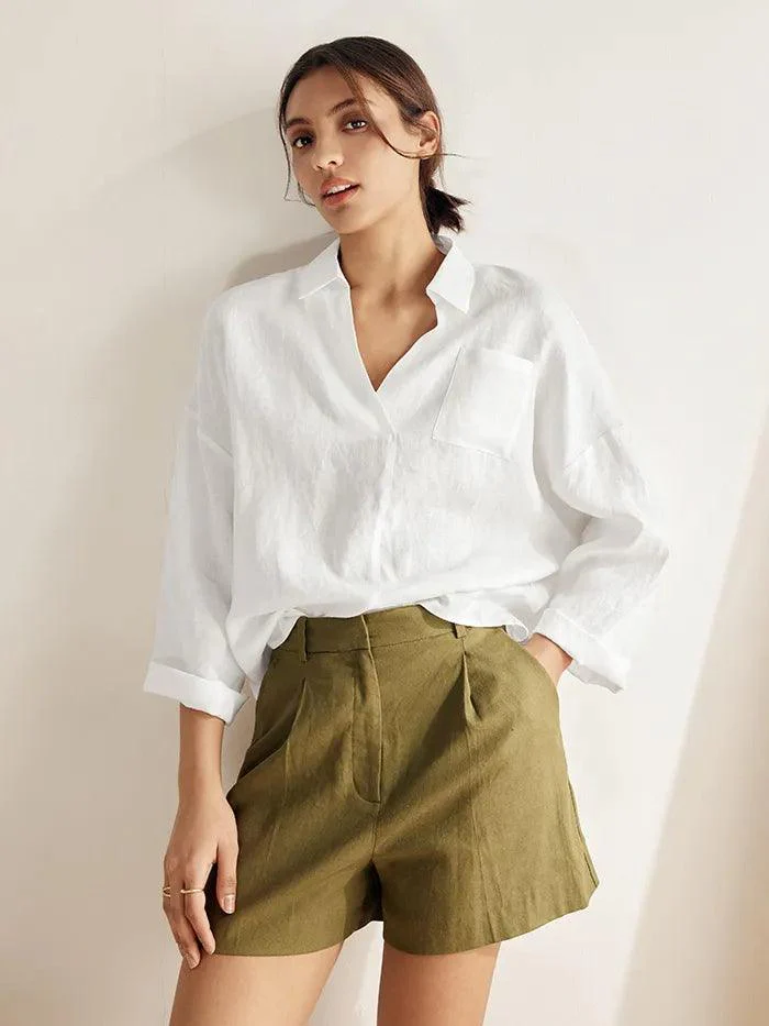 Linen Oversized Fit Pocket Shirt ELOWEN - Image 5