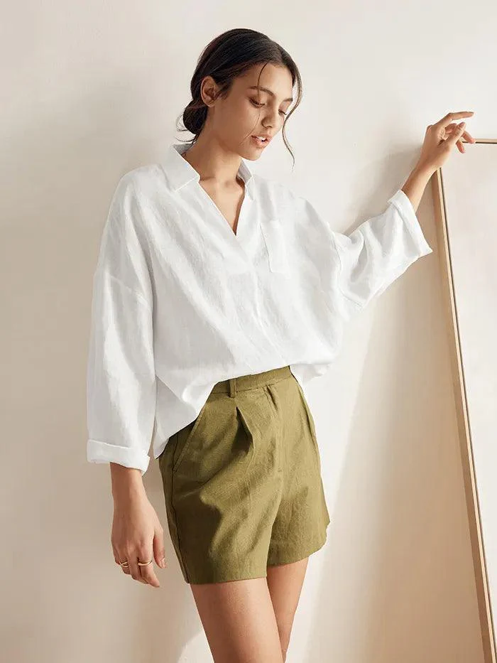 Linen Oversized Fit Pocket Shirt ELOWEN - Image 7