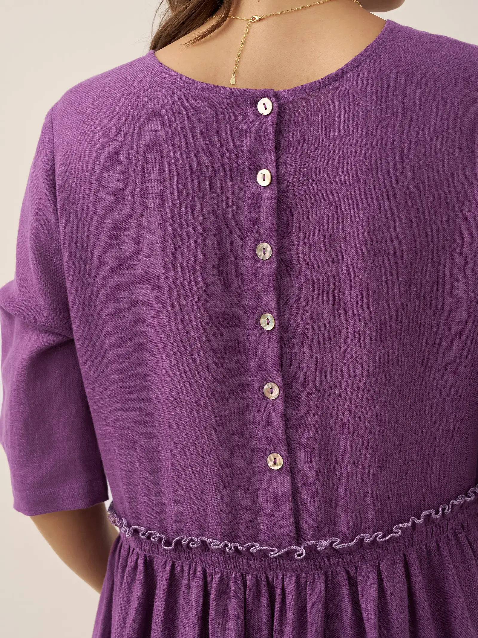 100% Linen Petal-Waist Drawstring Midi Dress JASMINE - Image 15
