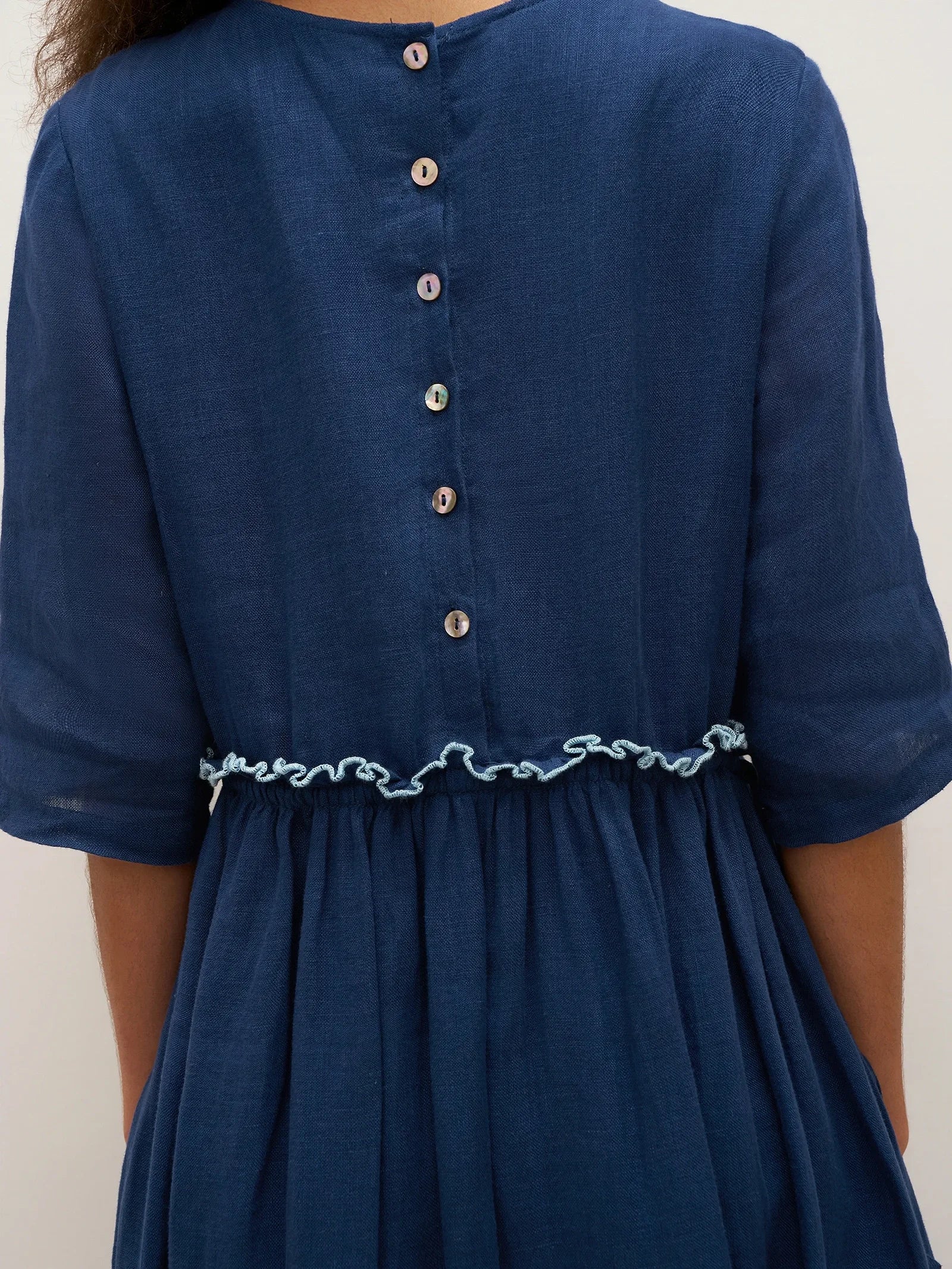 100% Linen Petal-Waist Drawstring Midi Dress JASMINE - Image 7